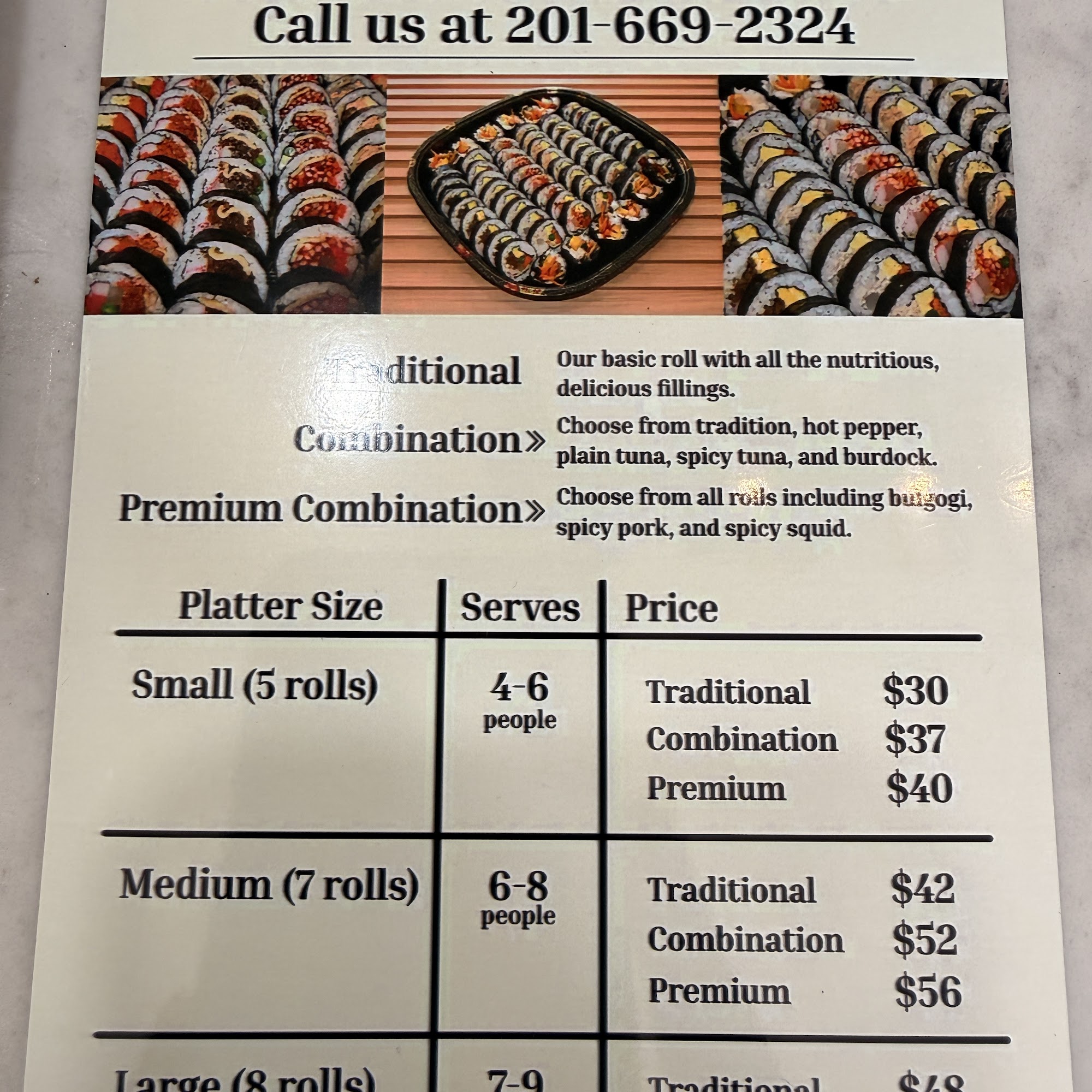 Kimbab Cafe Menu