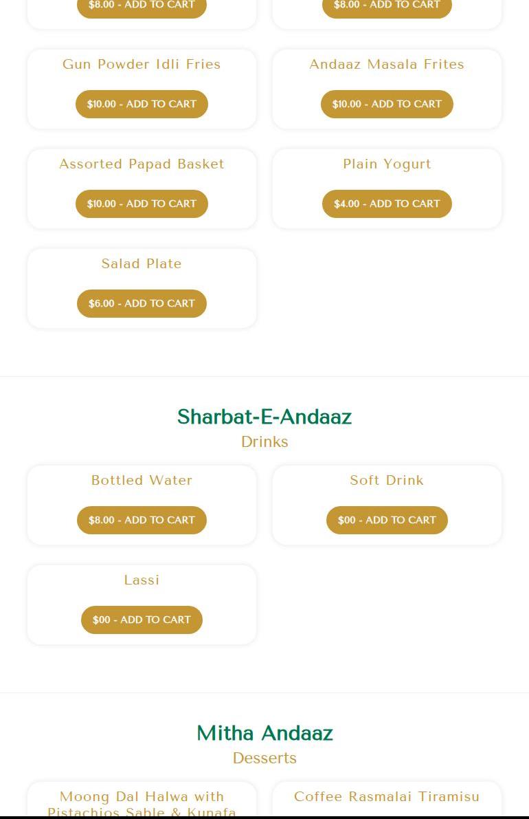 Andaaz Menu
