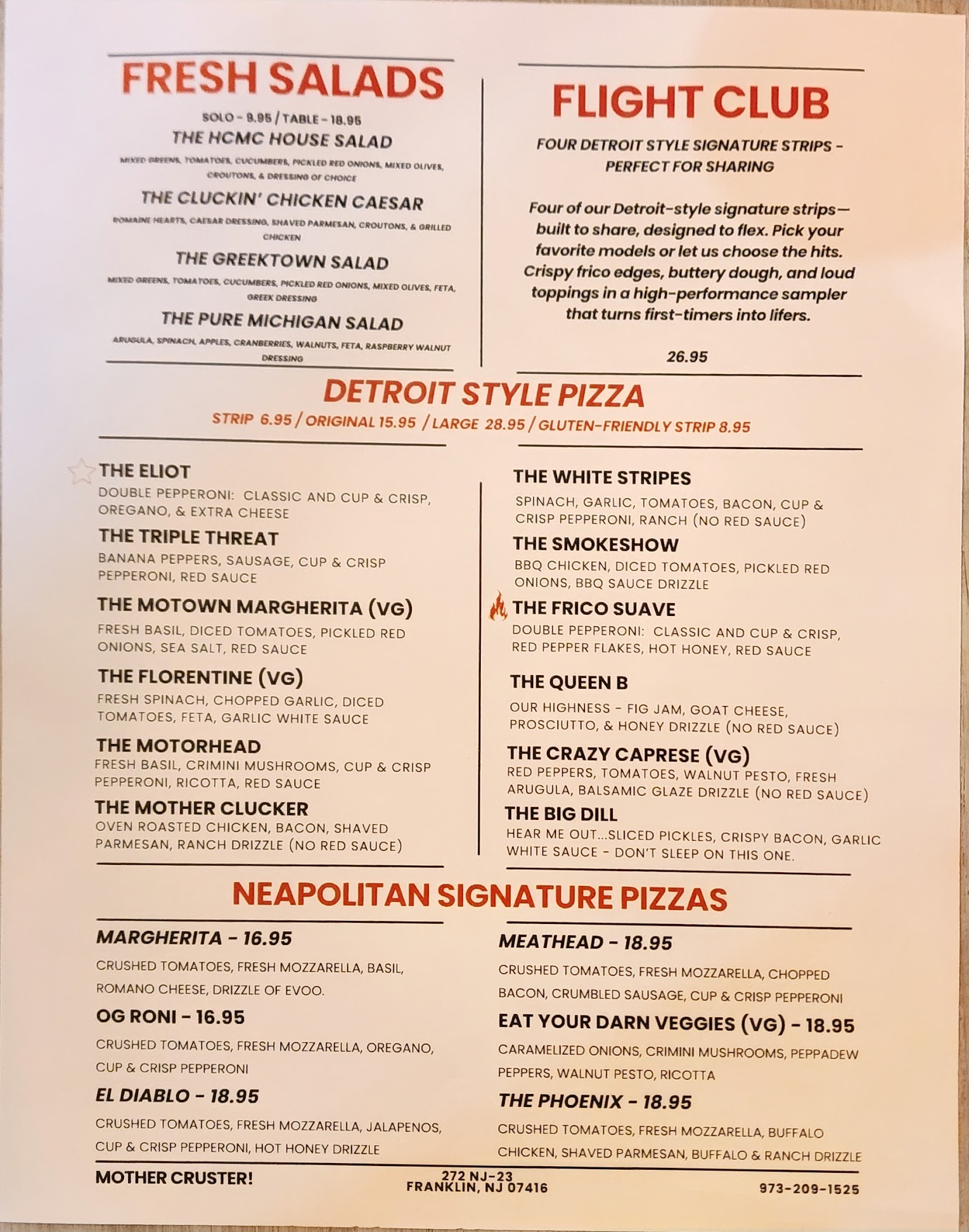 Holy Chick! Mother Cruster! Menu