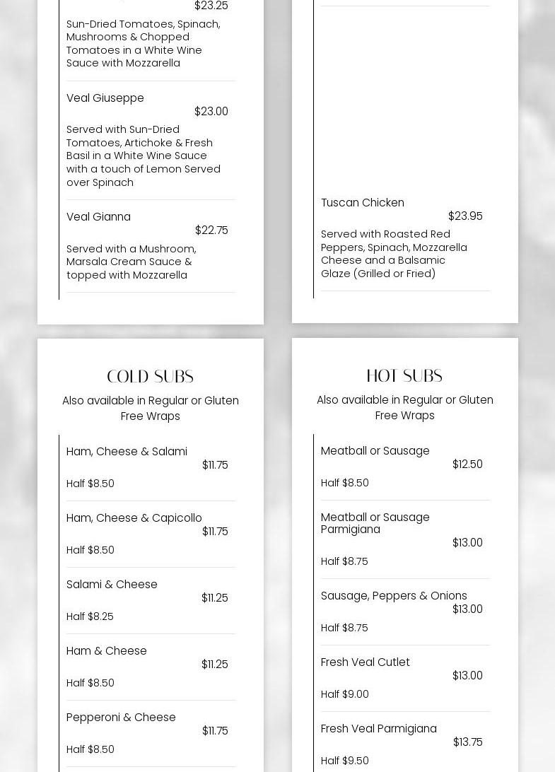 Trevi Italian Restaurant & Pizzeria Menu