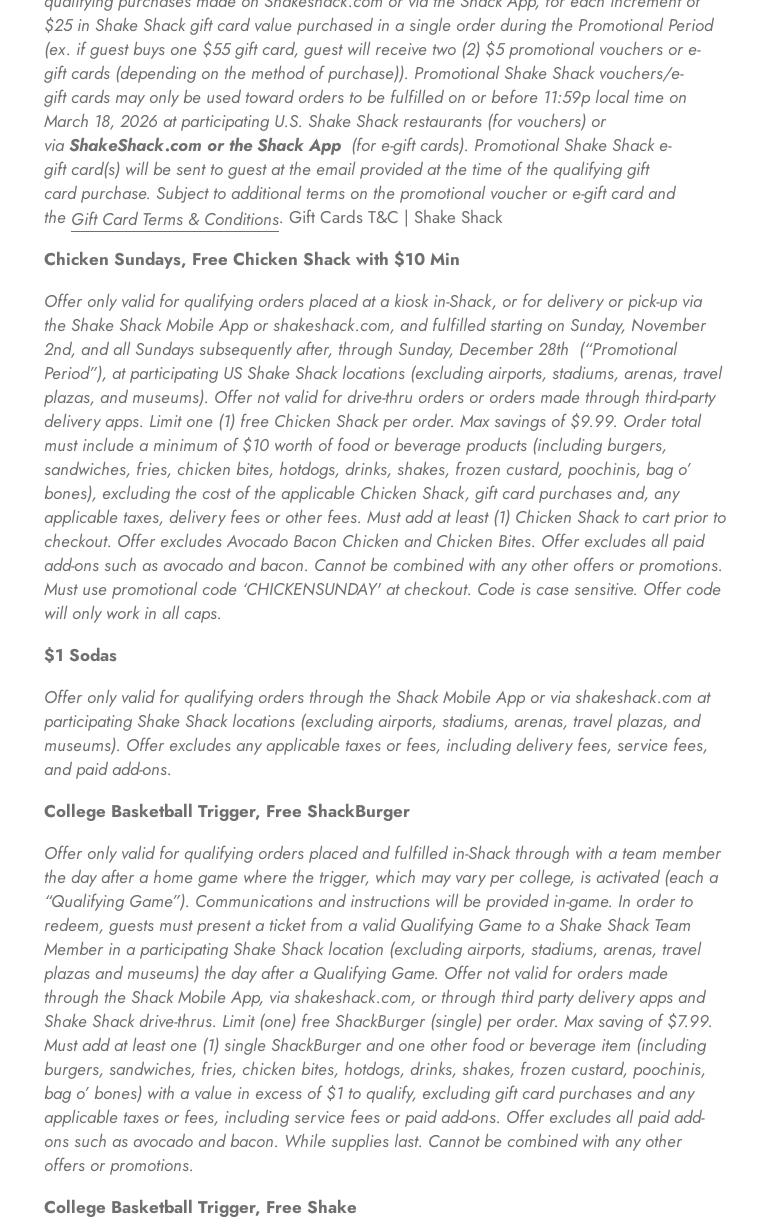 Shake Shack Freehold Menu