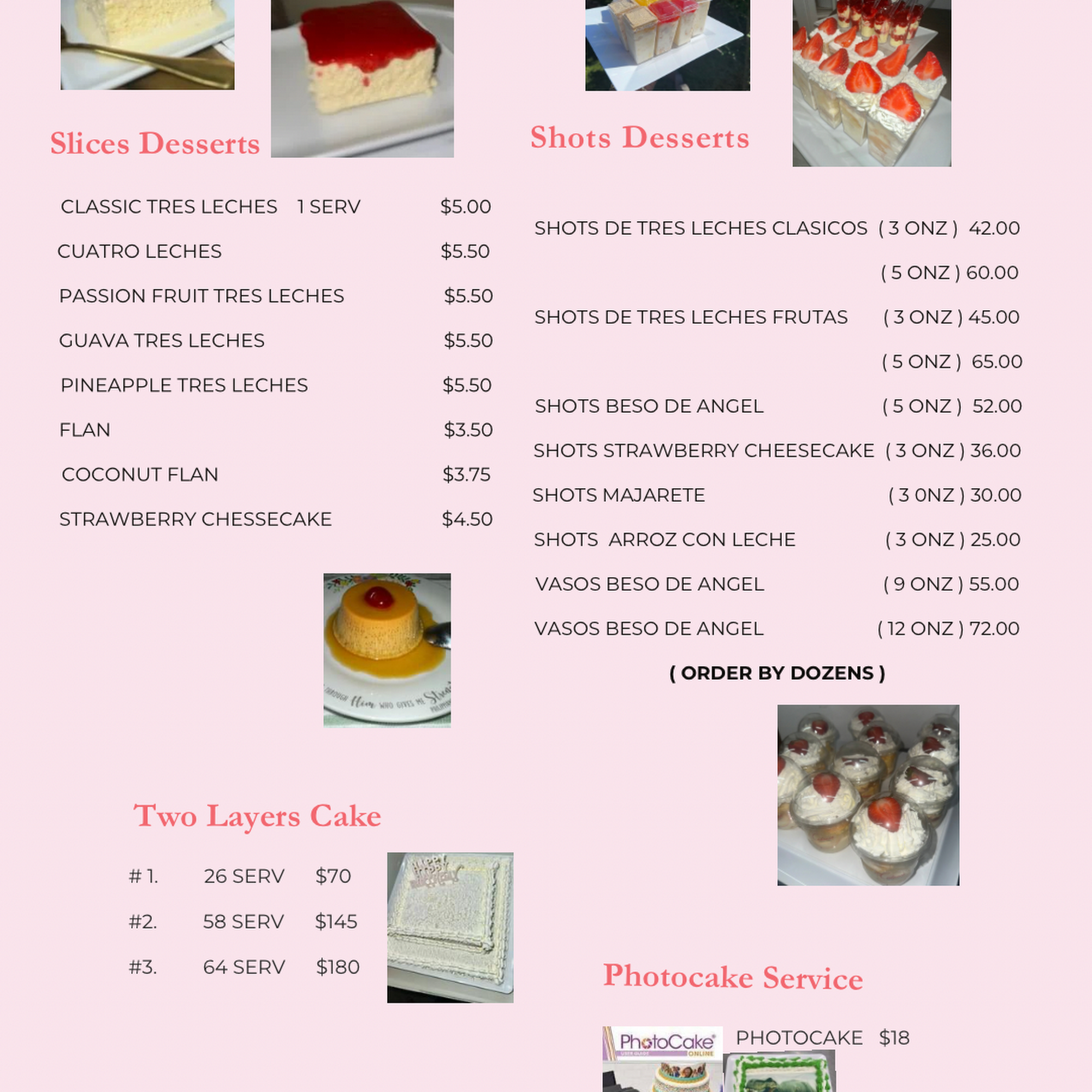 Cedania Tres Leches & Sweets Menu