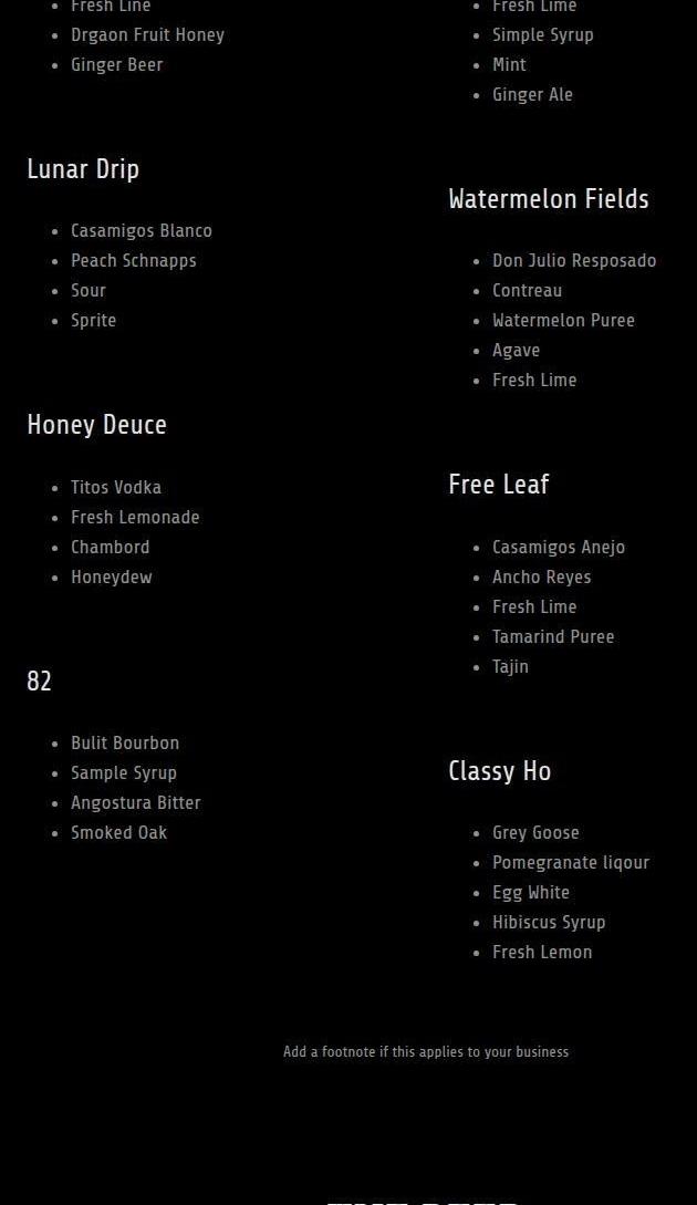 82 Oak Bar & Bistro Menu