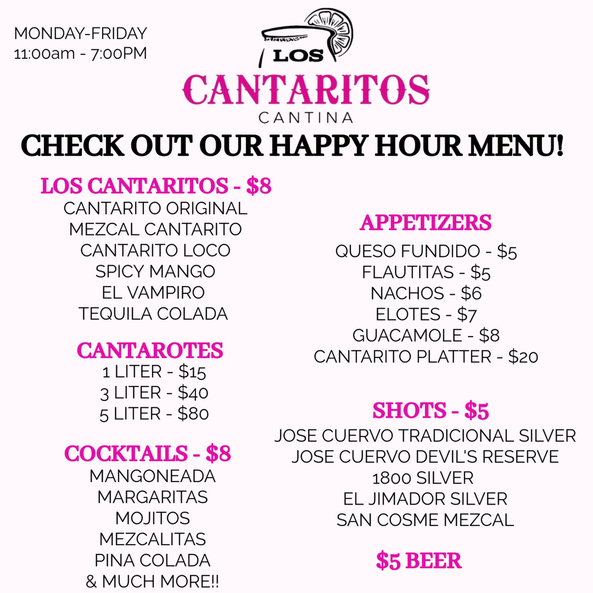Los Cantaritos Cantina Menu