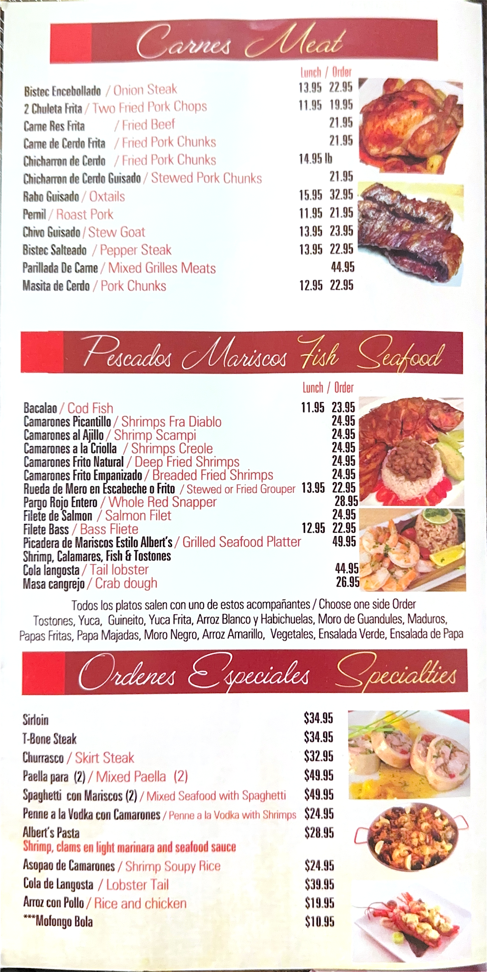 Albert’s Mofongo Menu