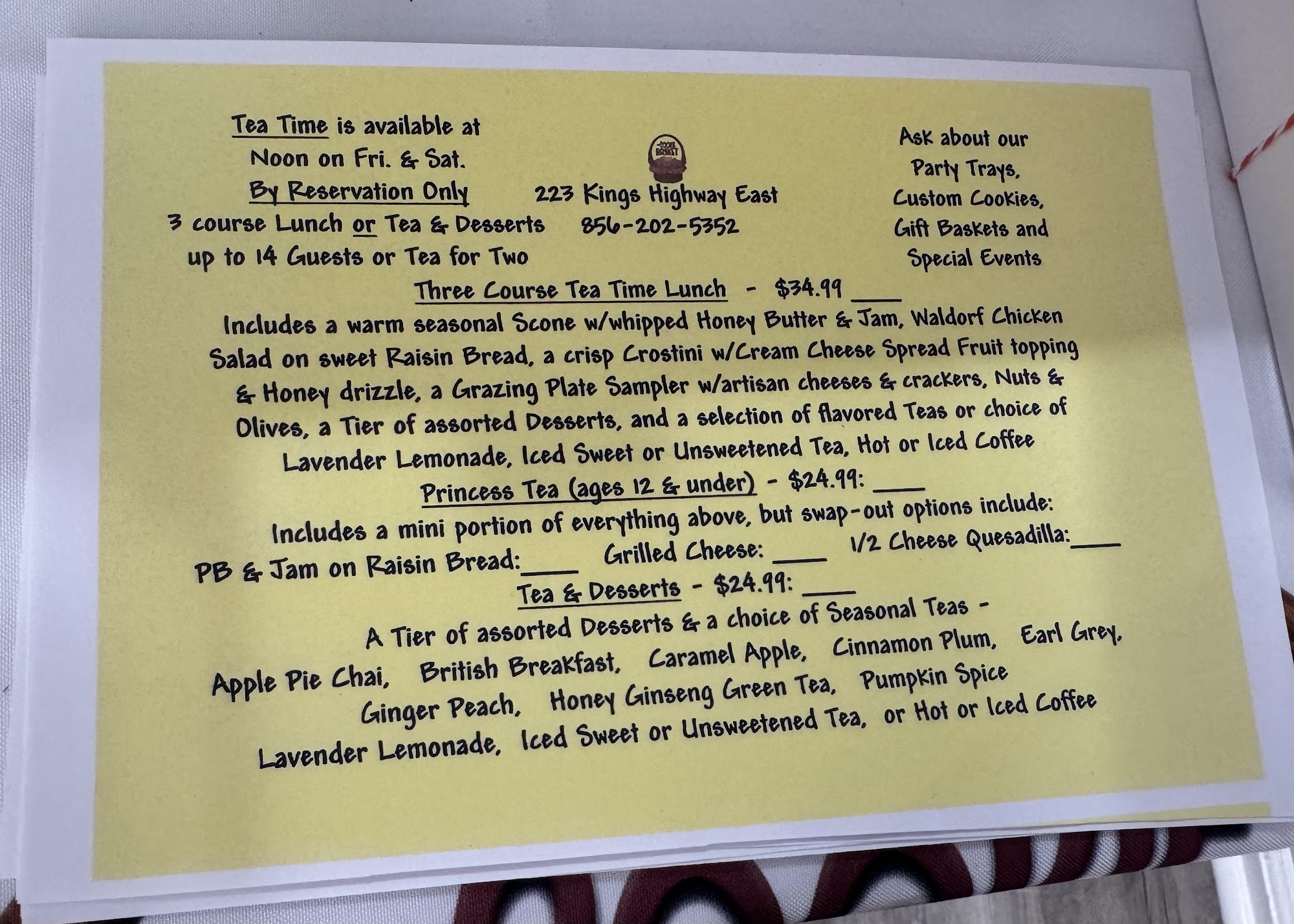 Cookie Basket Cafe Menu