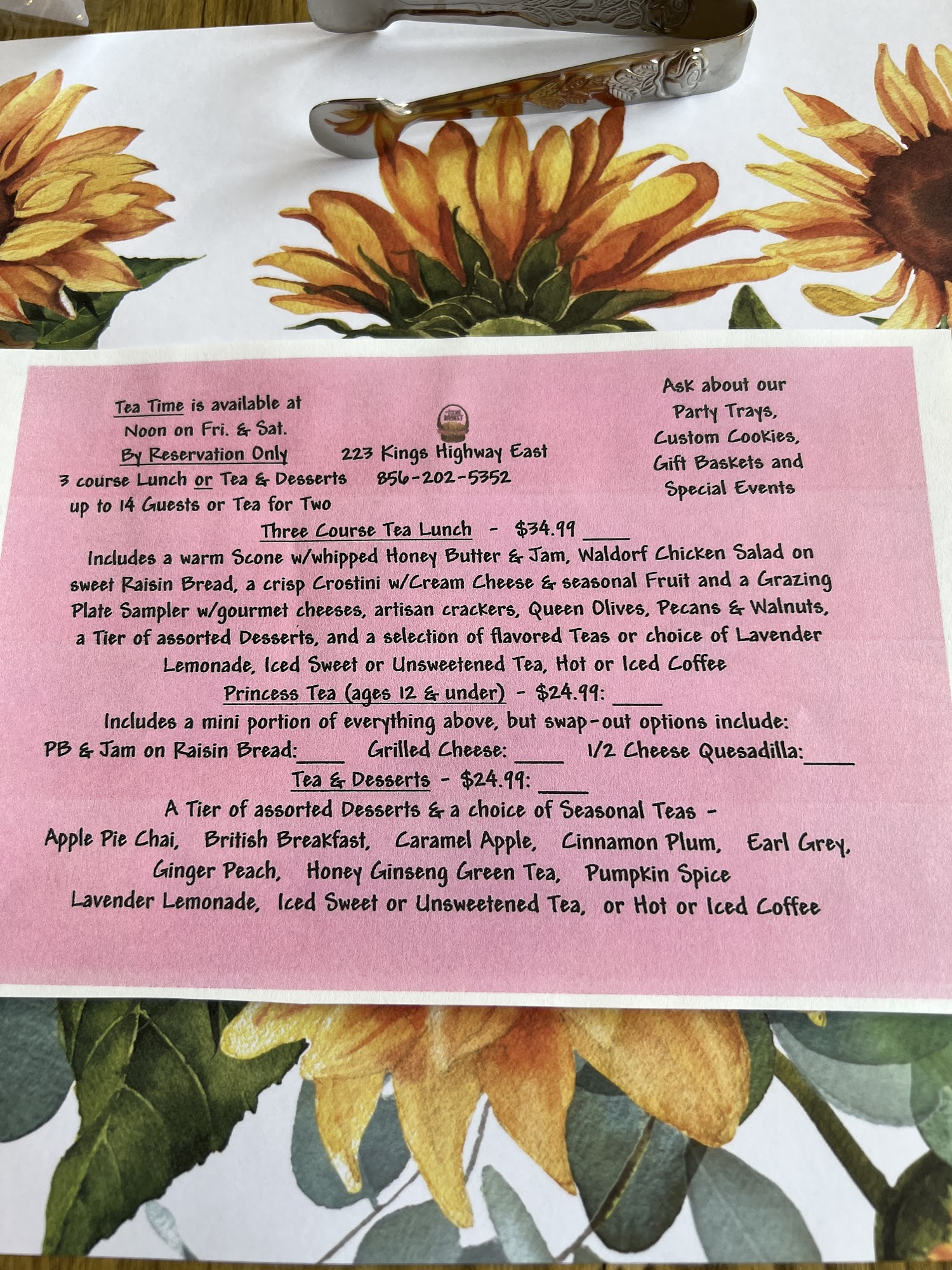 Cookie Basket Cafe Menu