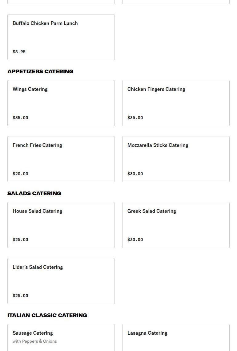Lider's Brick Oven Pizza Menu