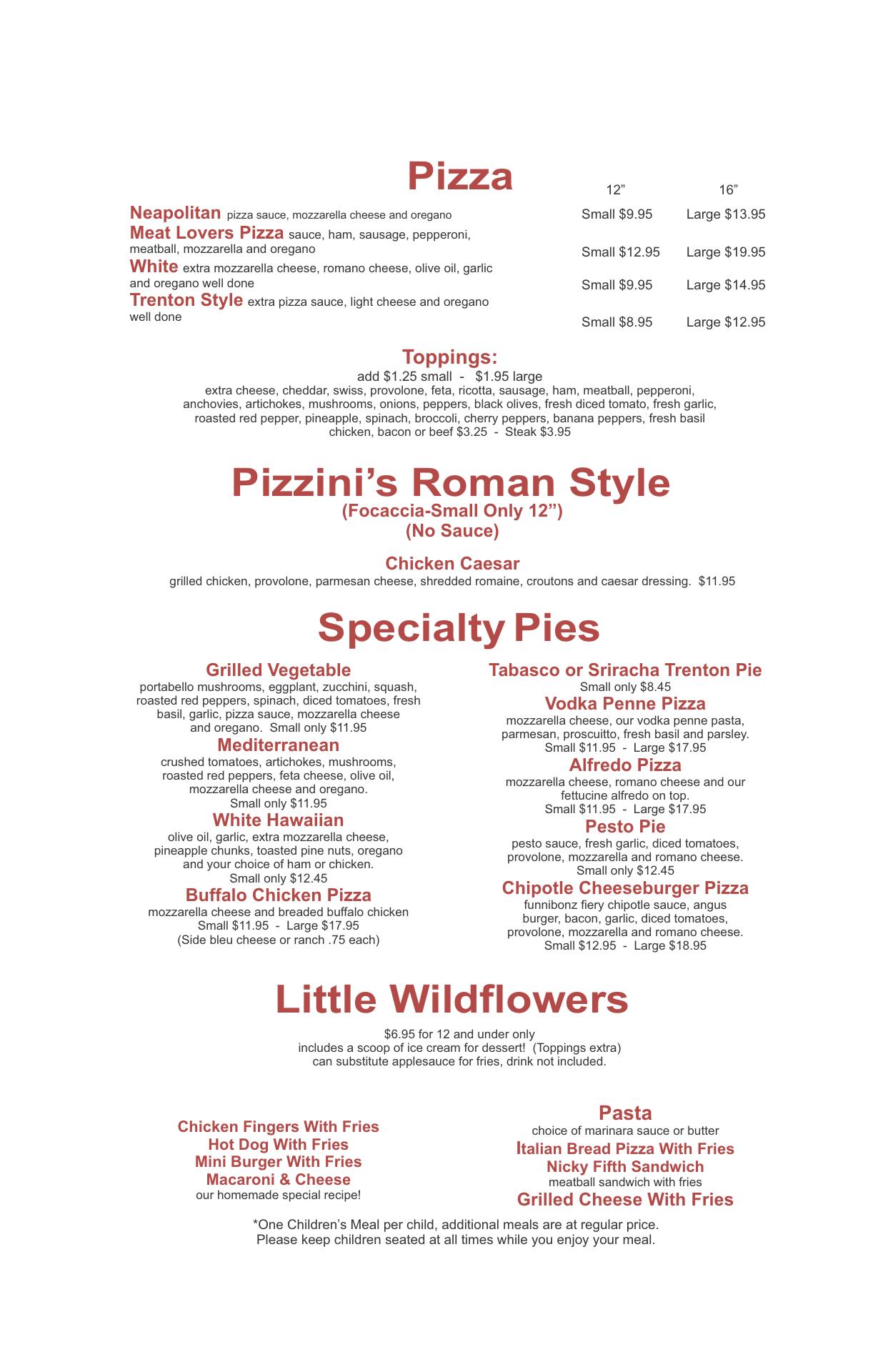Wildflowers Too Menu