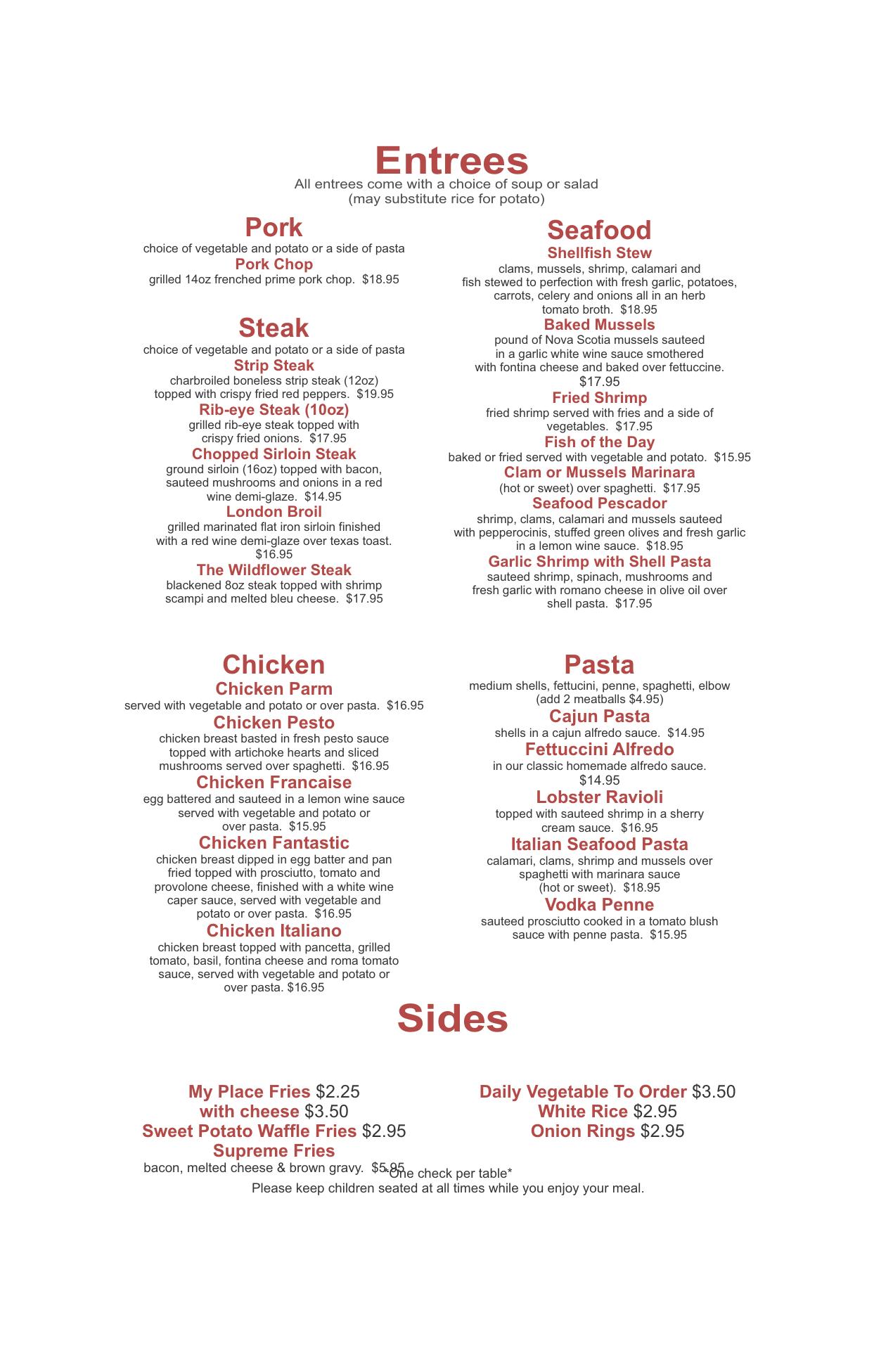 Wildflowers Too Menu