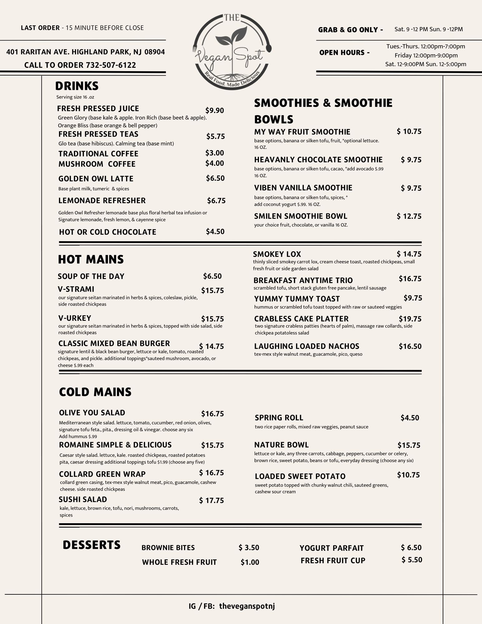 The Vegan Spot Menu