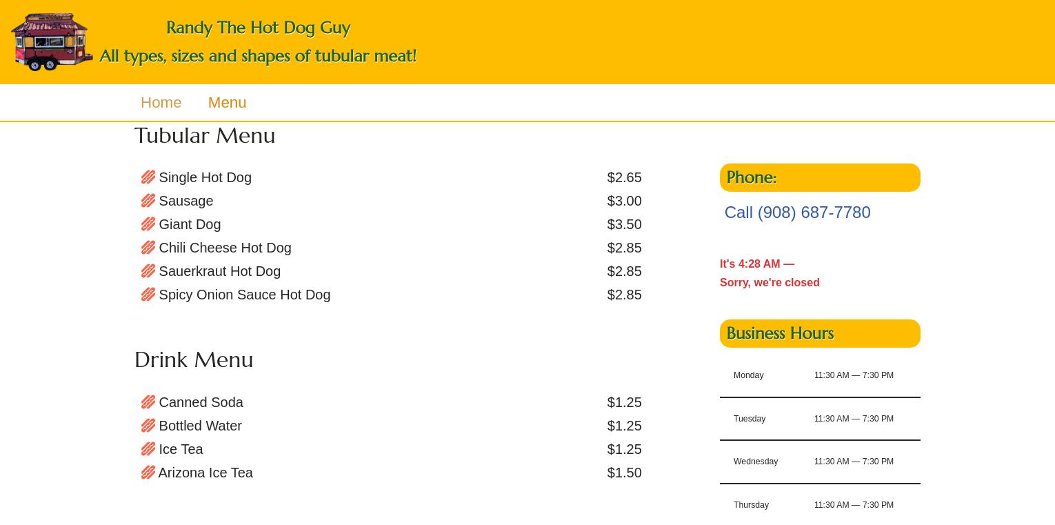 Randy the Hot Dog Guy Menu