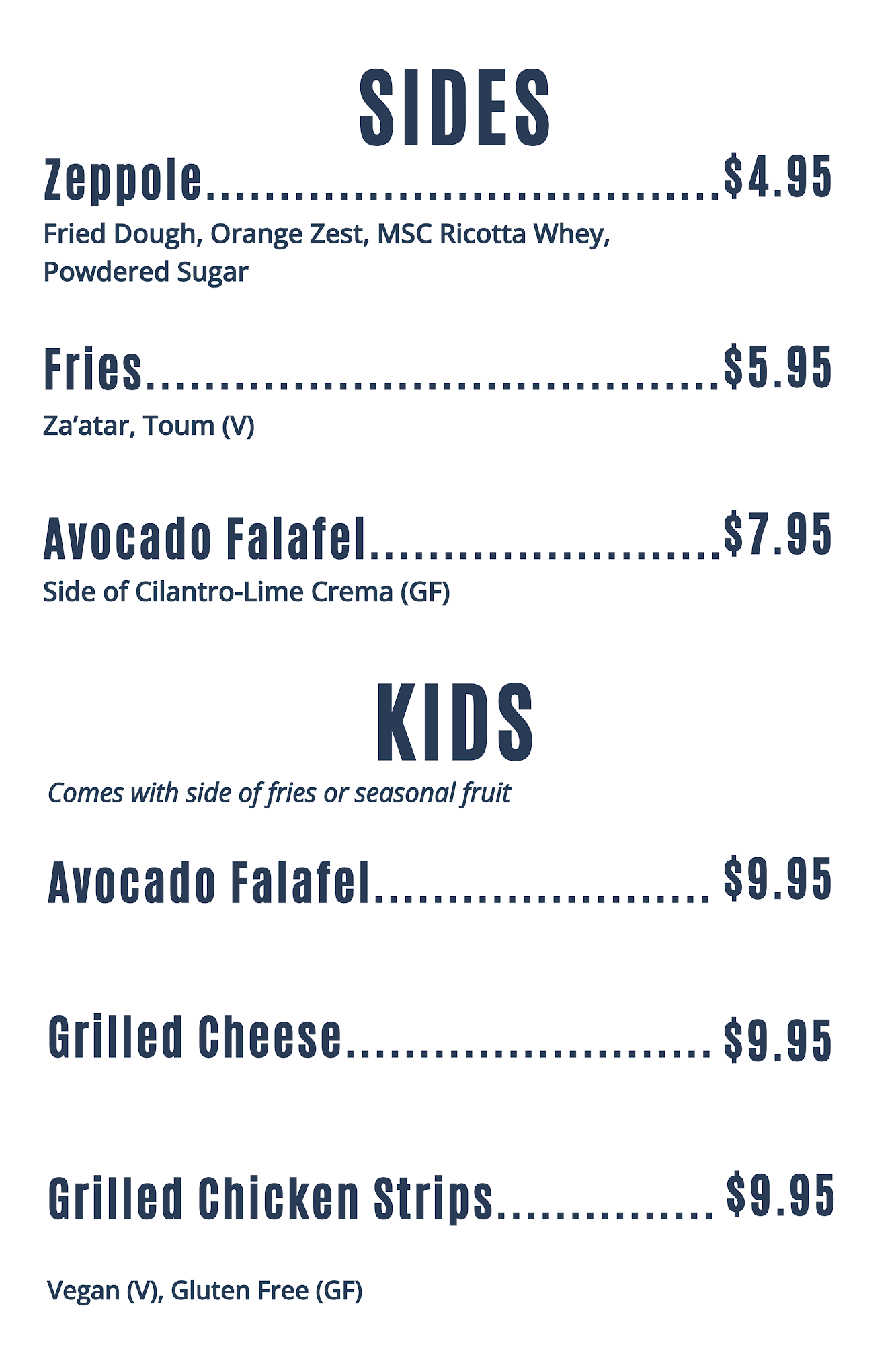 Mile Square Cafe Menu