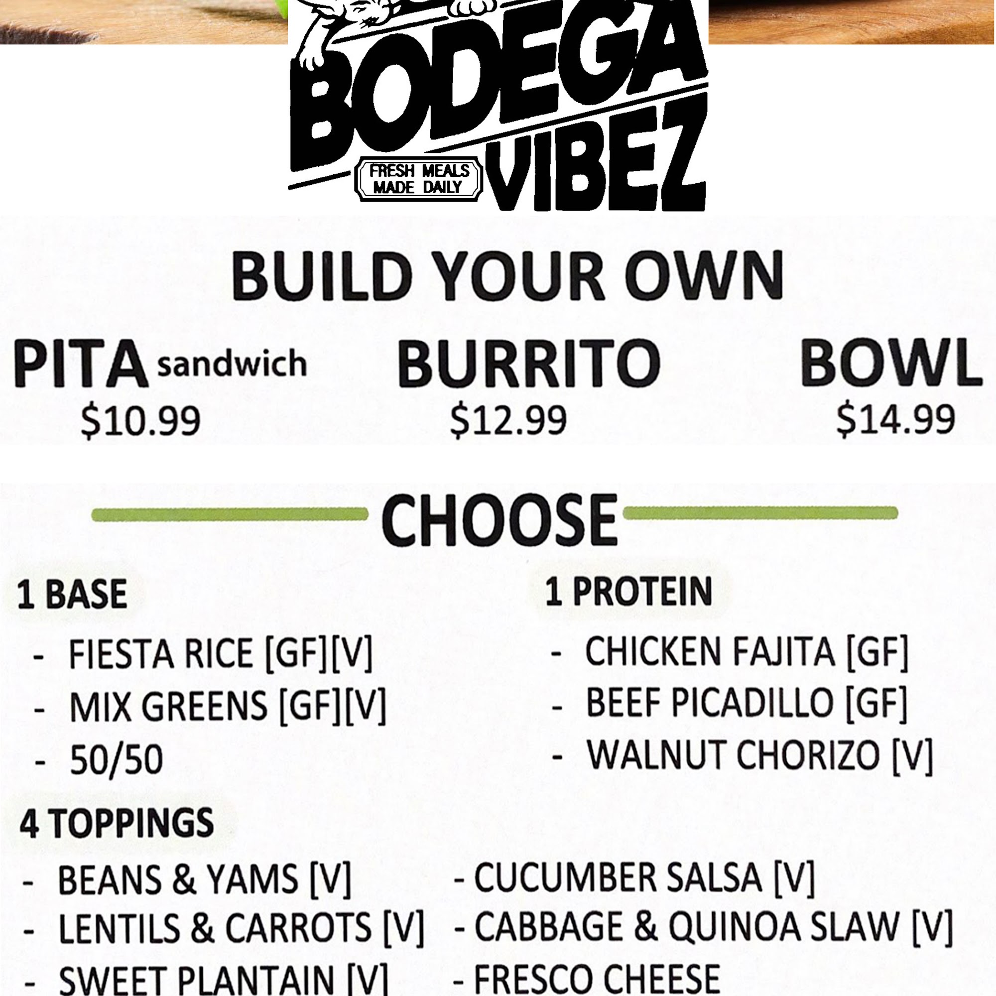Bodega Vibez Menu