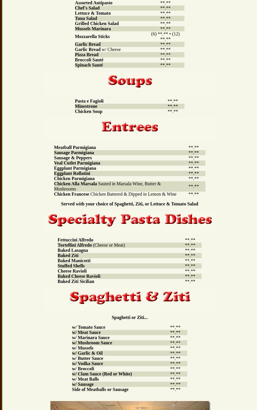 Lino's Pizzeria Menu