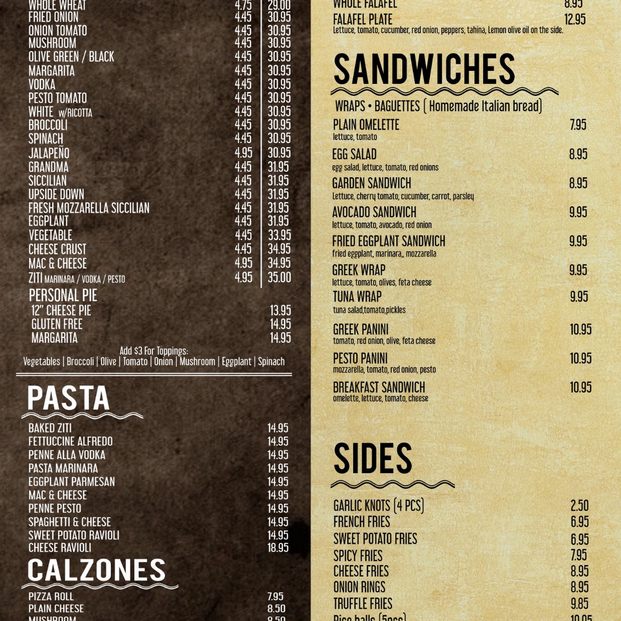 Tuscany Cafe & Pizzeria Menu