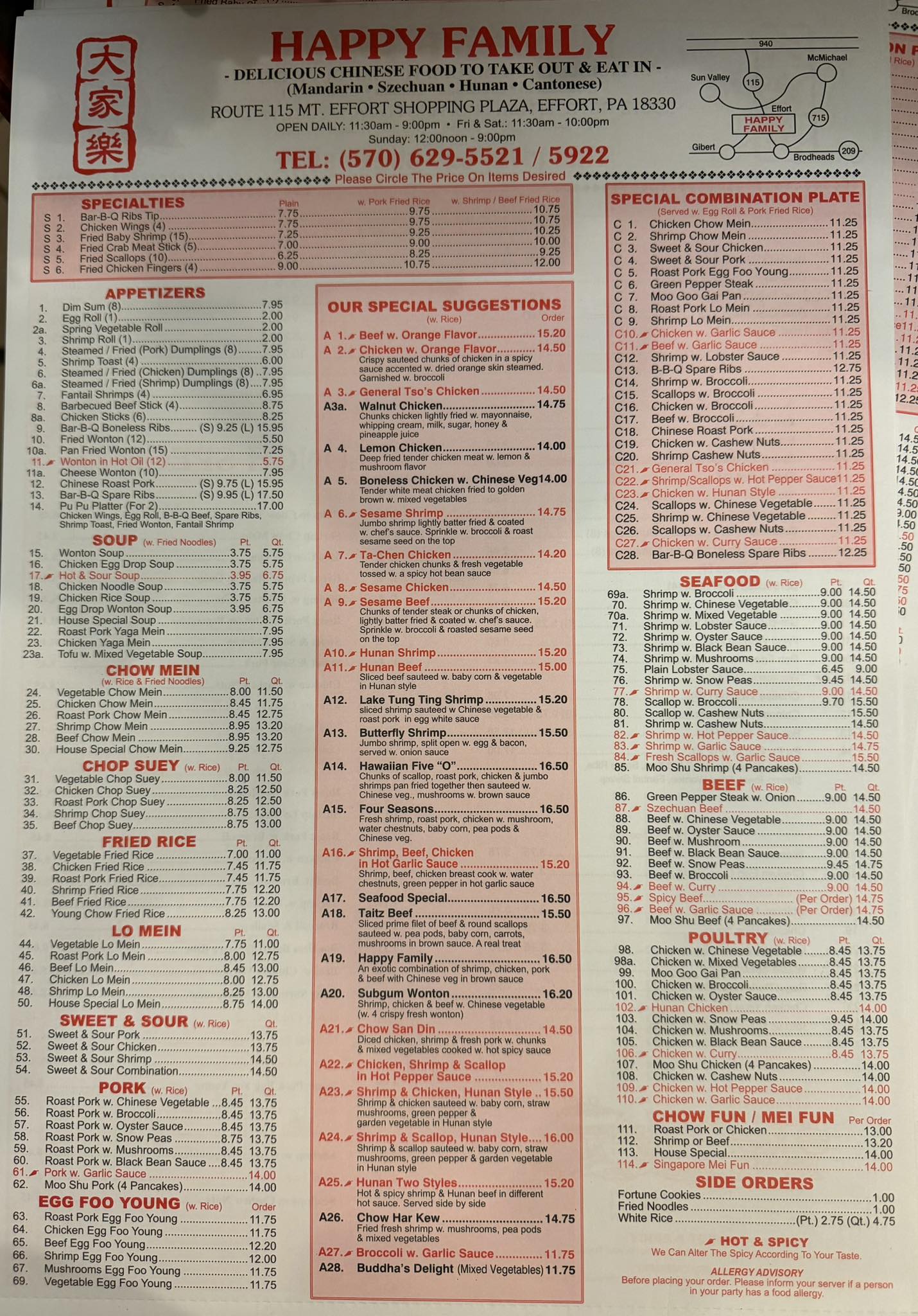 Happy Family Restaurant Menu