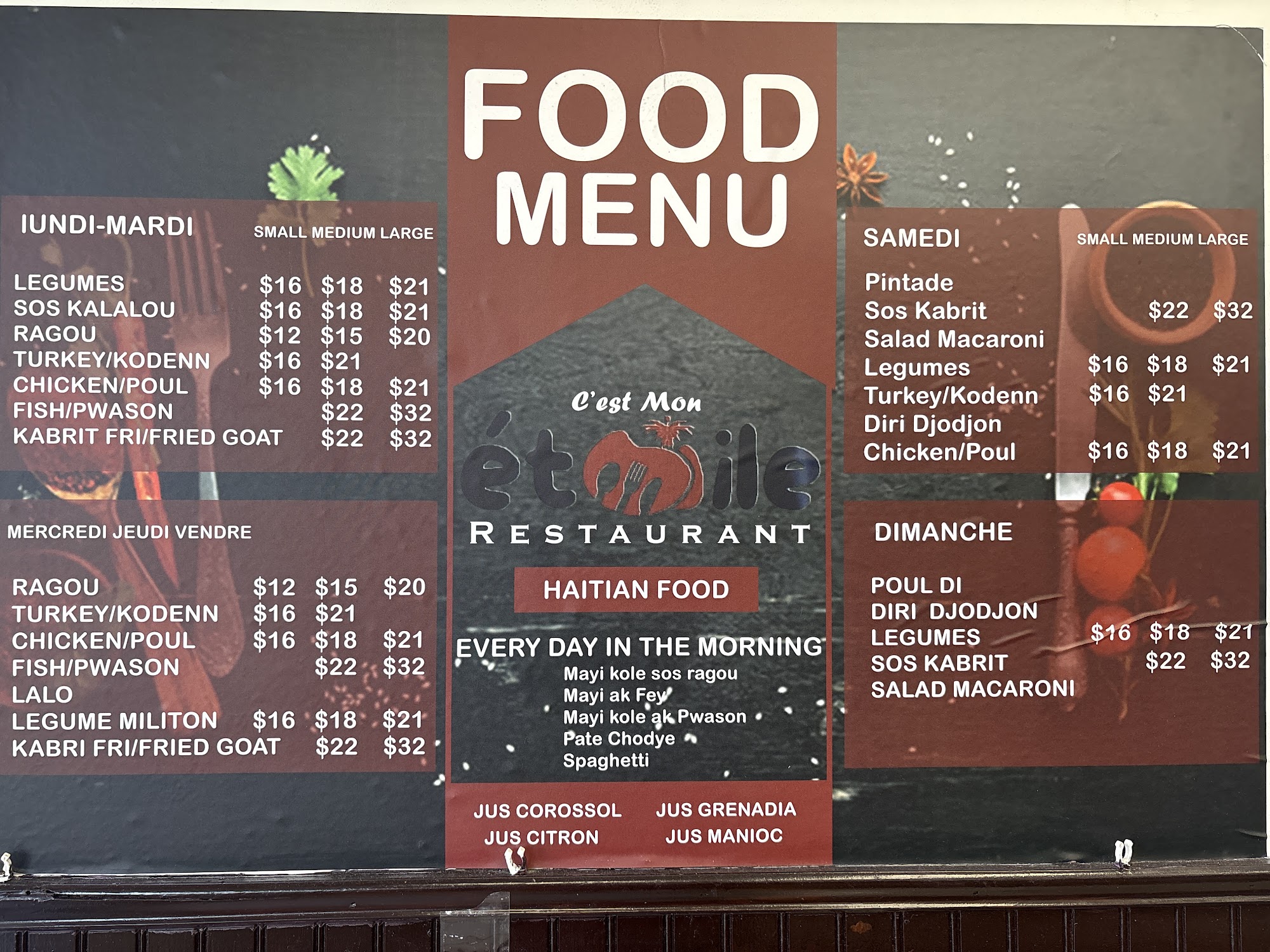 C'est mon etoile Menu