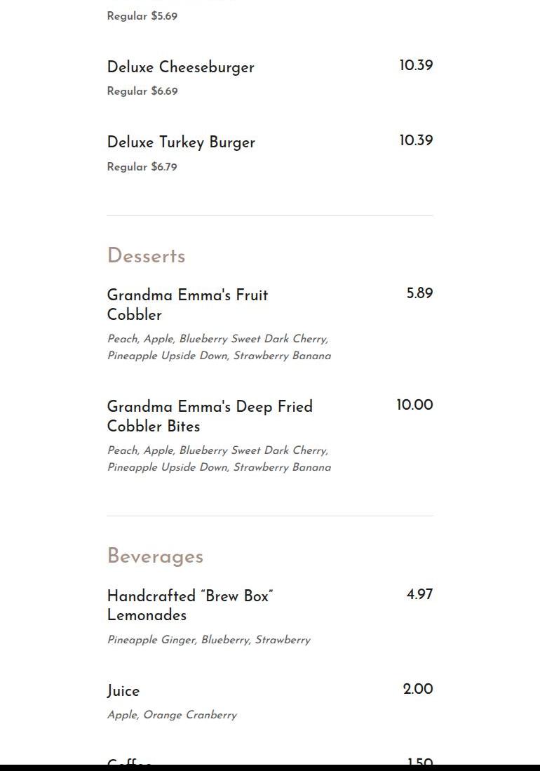 Brew Box Cafe NJ Menu