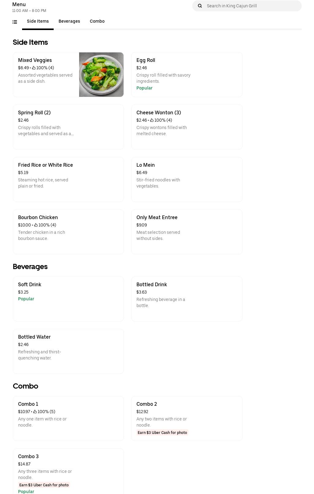 King Cajun Grill Menu