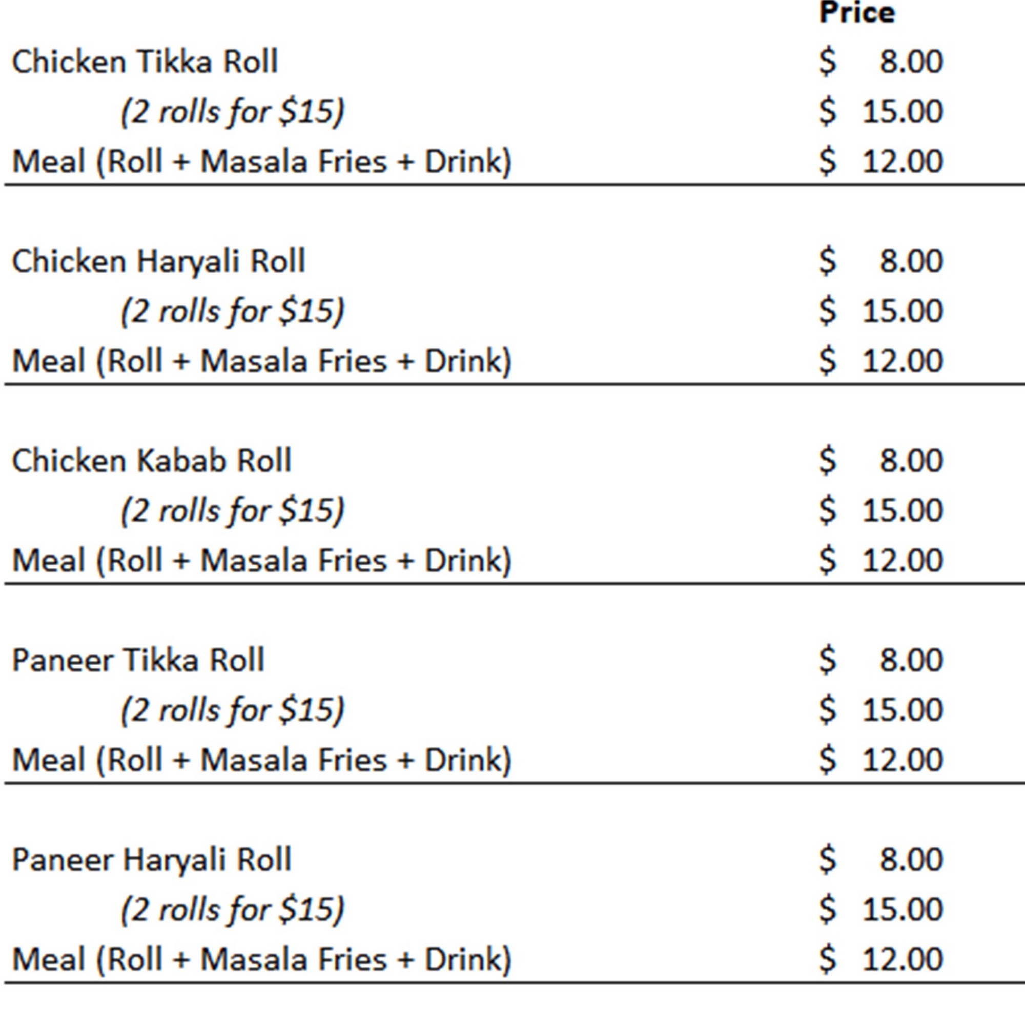 The Indian Tapas Menu