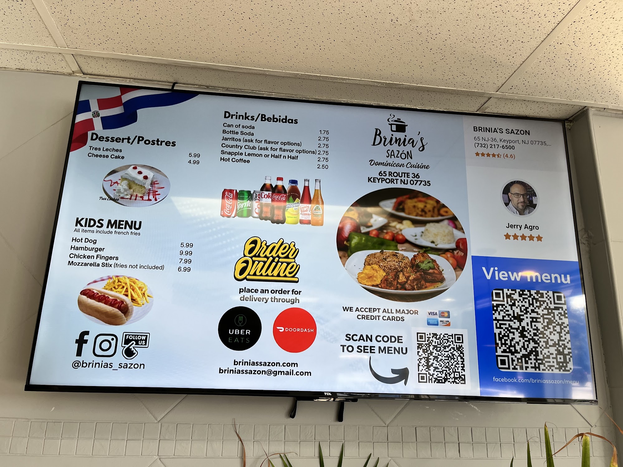 Brinia's Sazon Menu