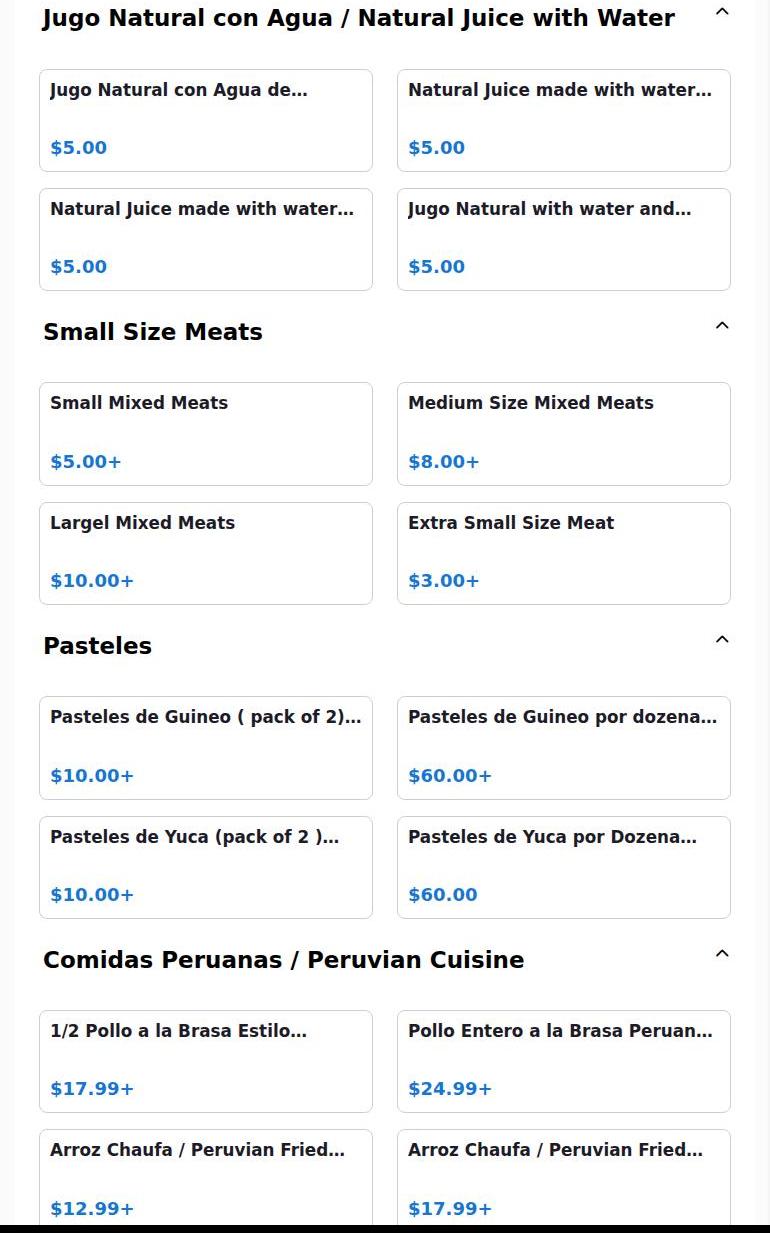 Brinia's Sazon Menu