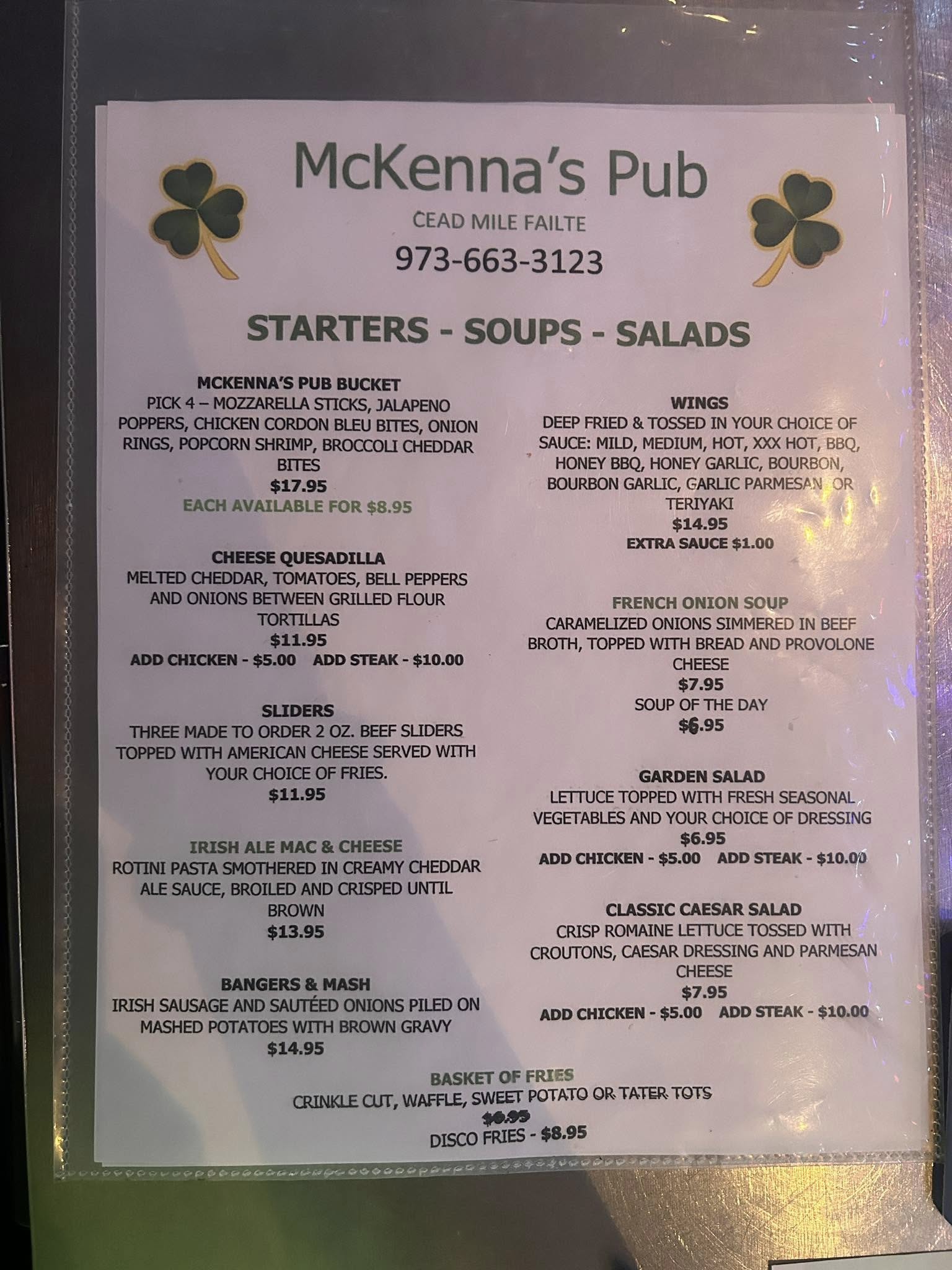 McKenna's Pub Menu