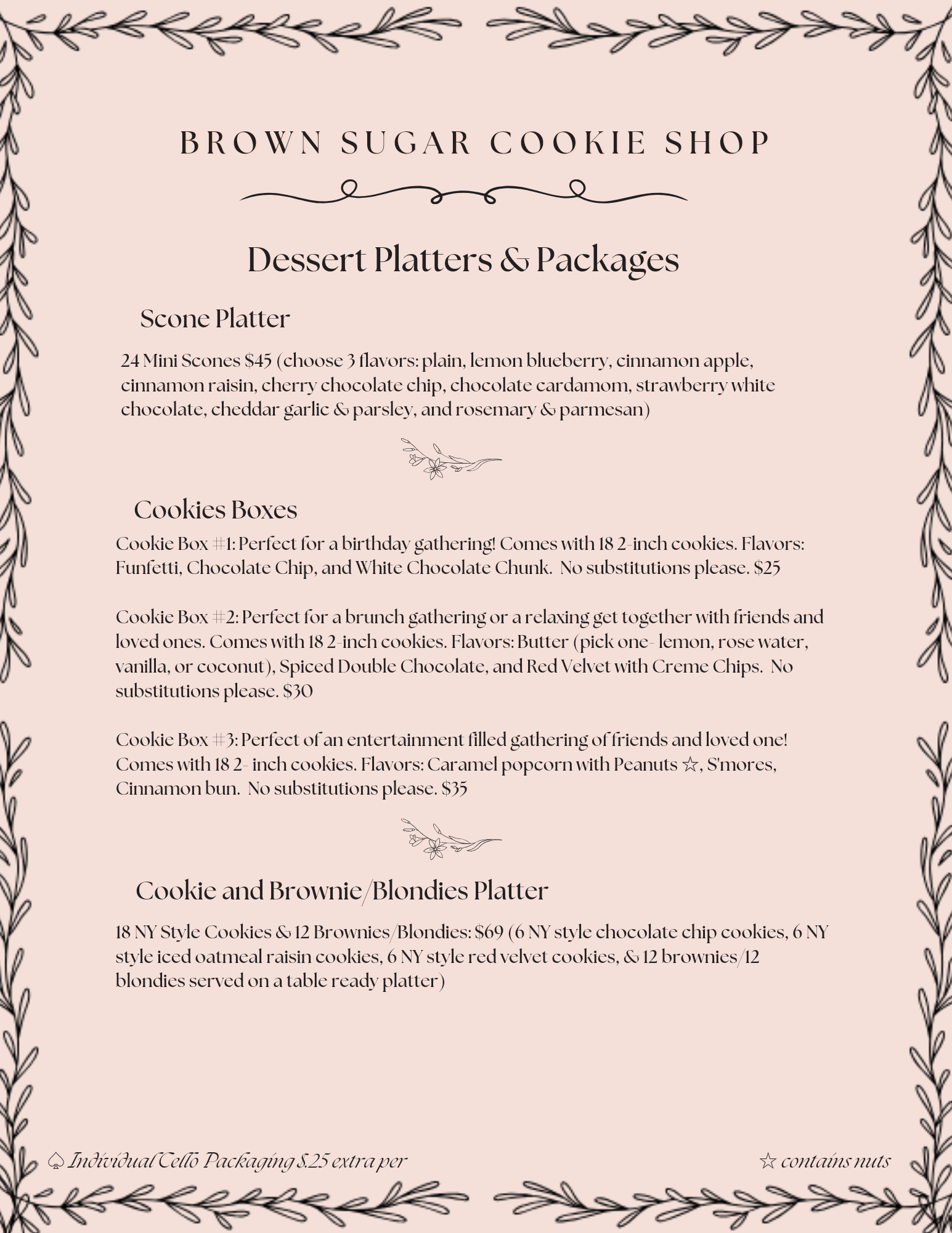 Brown Sugar Cookie Shop Menu