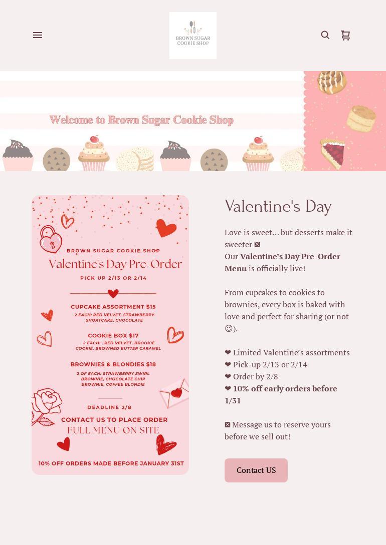 Brown Sugar Cookie Shop Menu