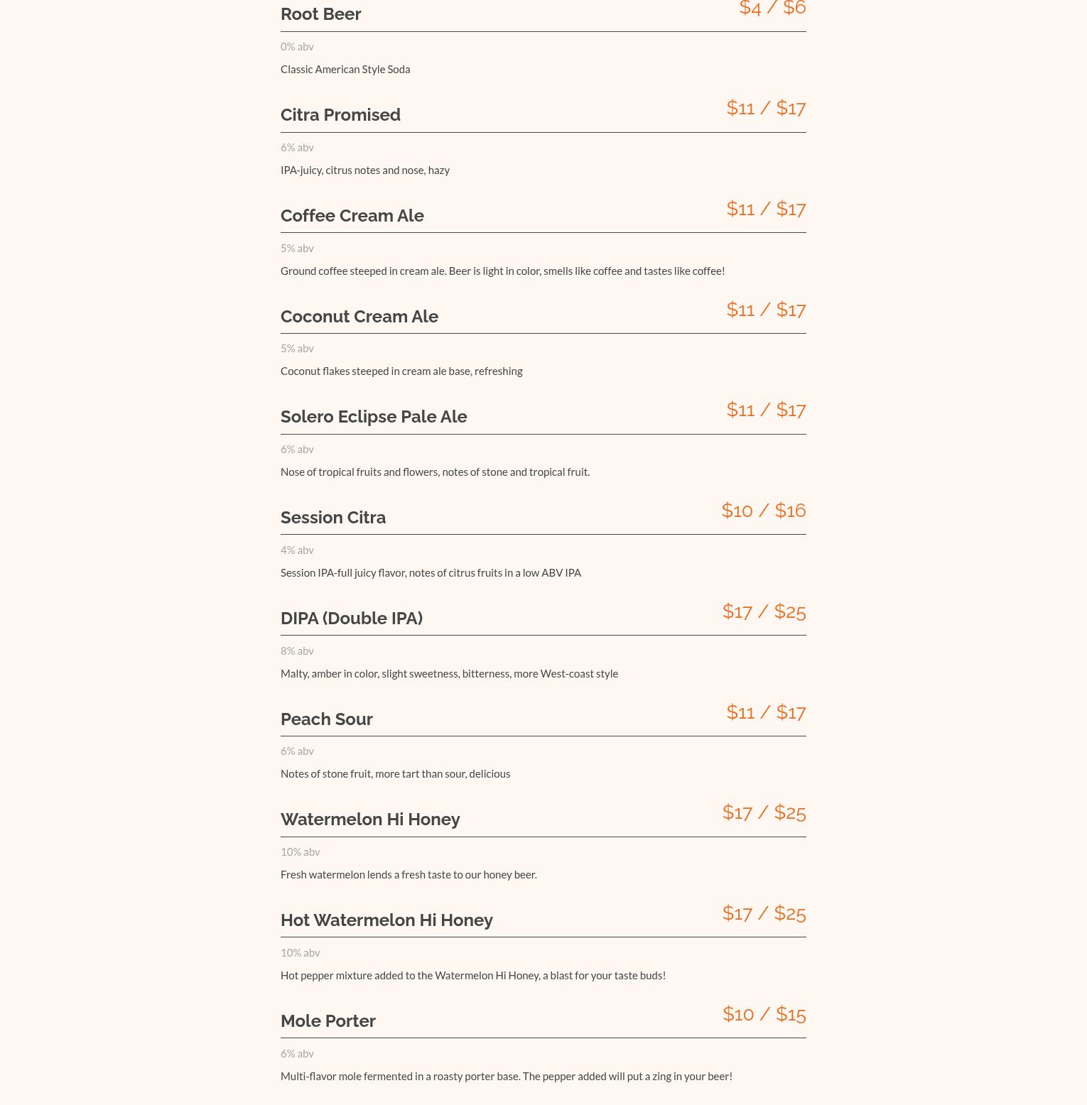 Eclipse Brewing Menu