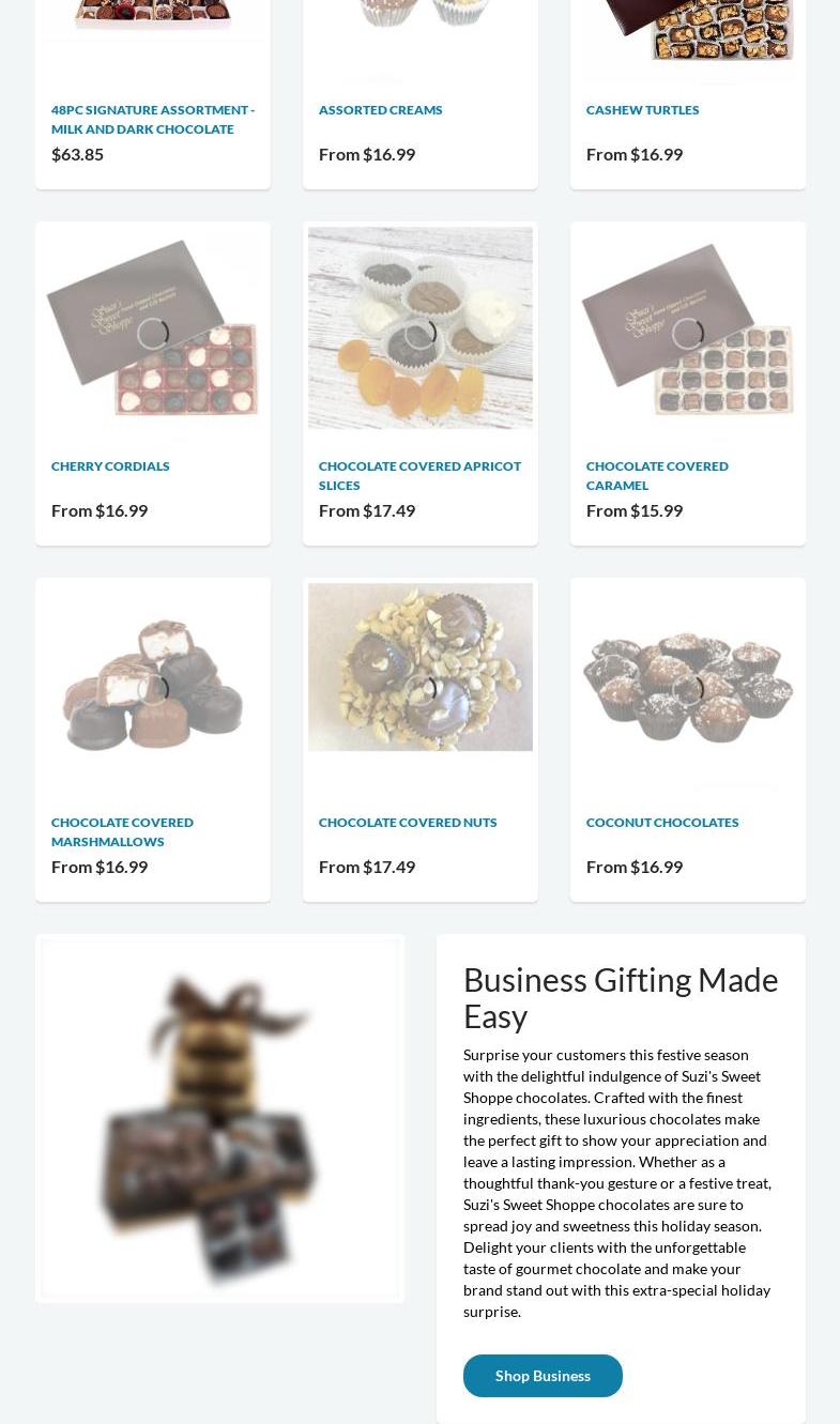 Suzi's Sweet Shoppe Chocolate and Gift Baskets Menu