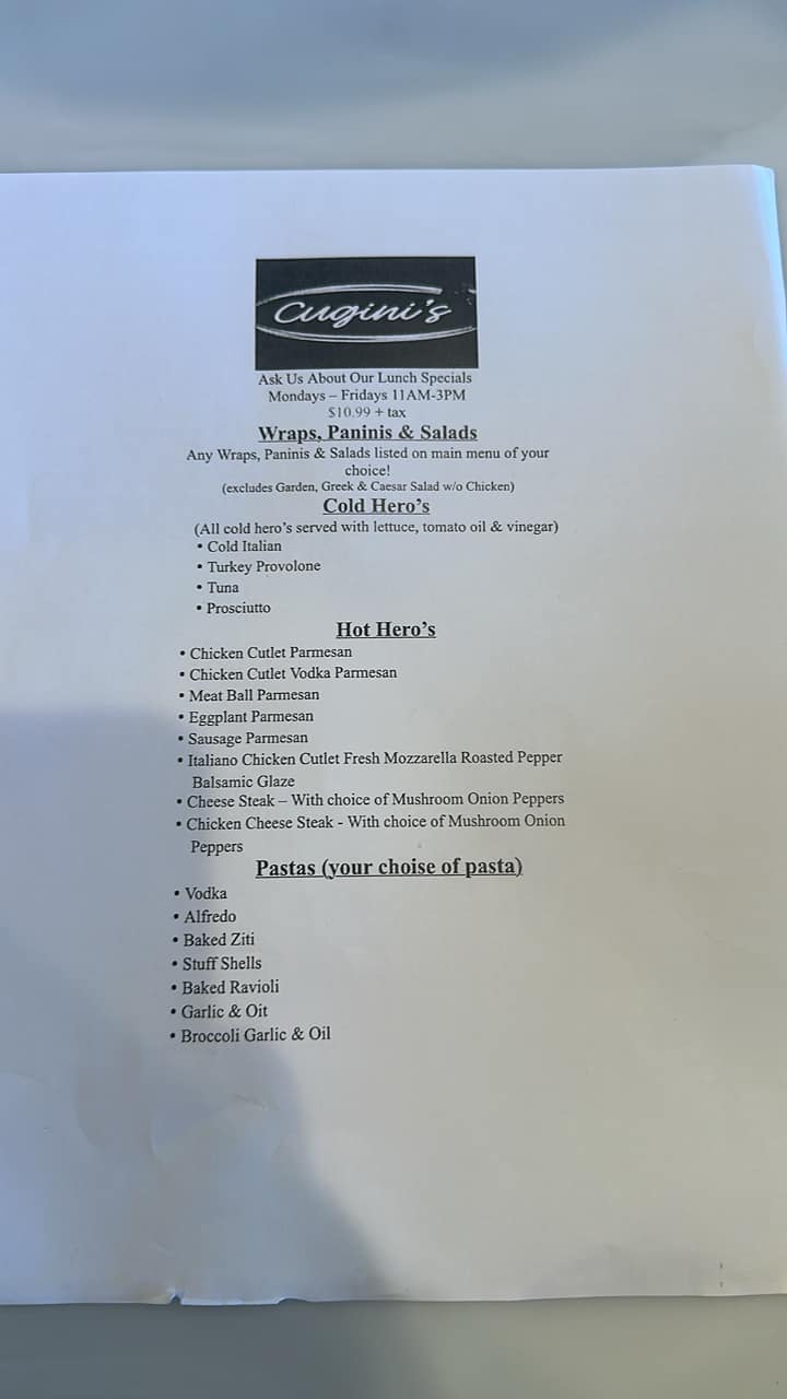 Cugini's Pizza Middletown, NJ Menu