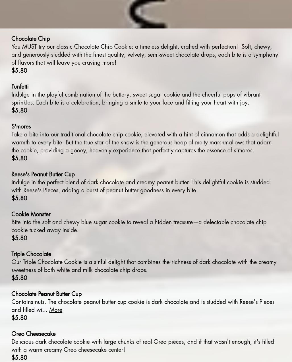 Milk N Cookies Menu