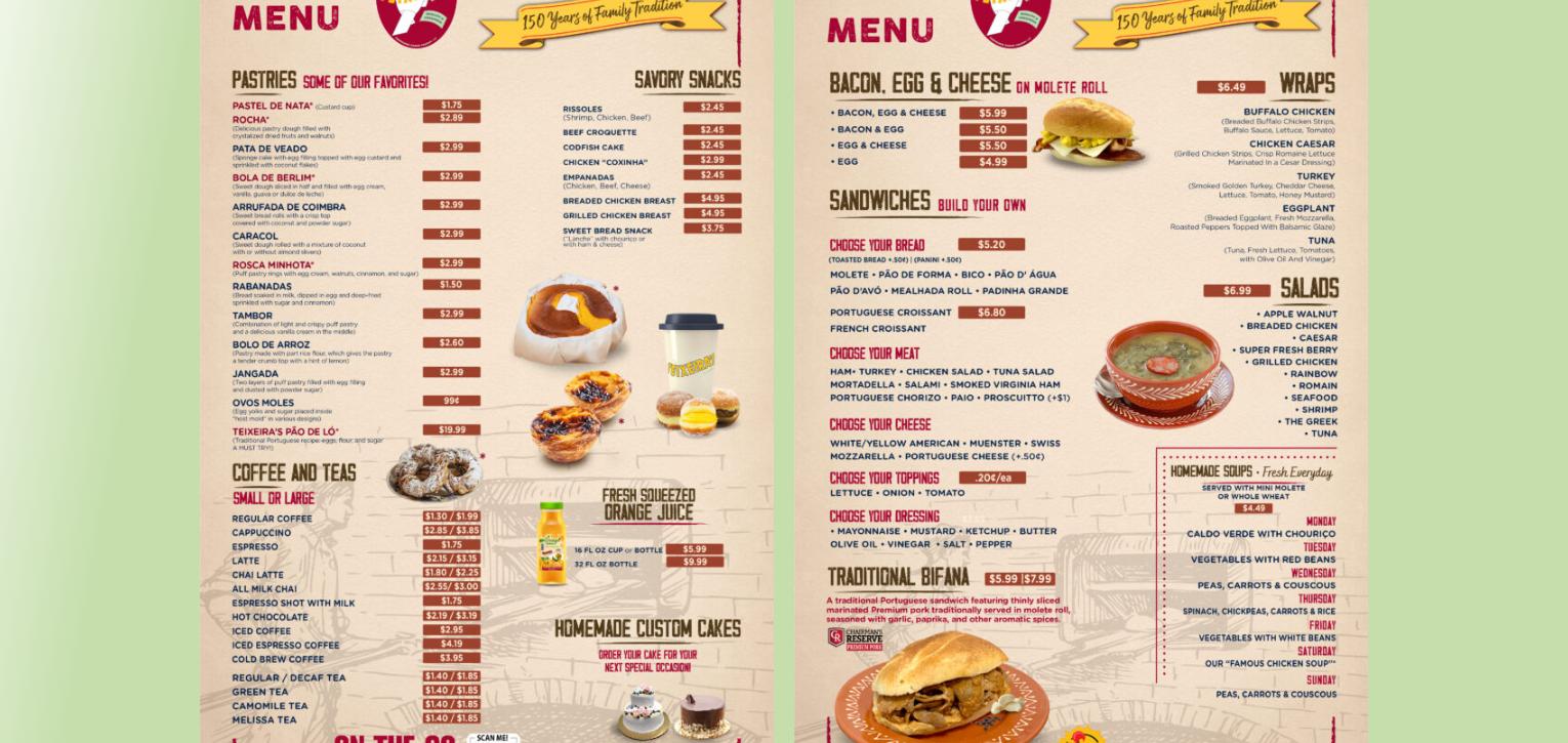 Teixeira's Bakery Menu