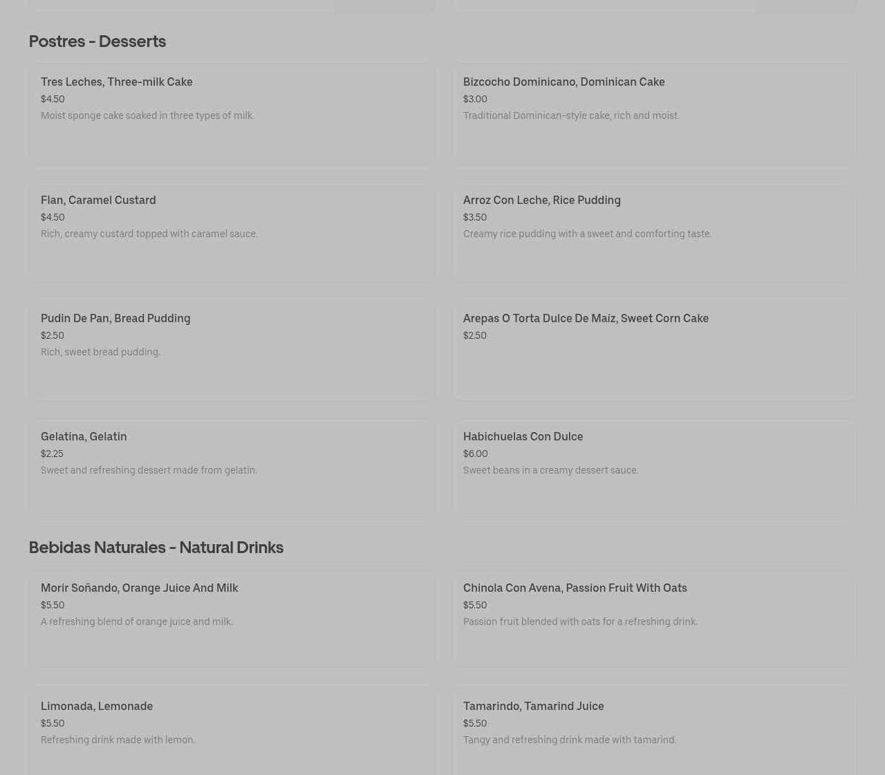 La Esperanza Restaurant Menu