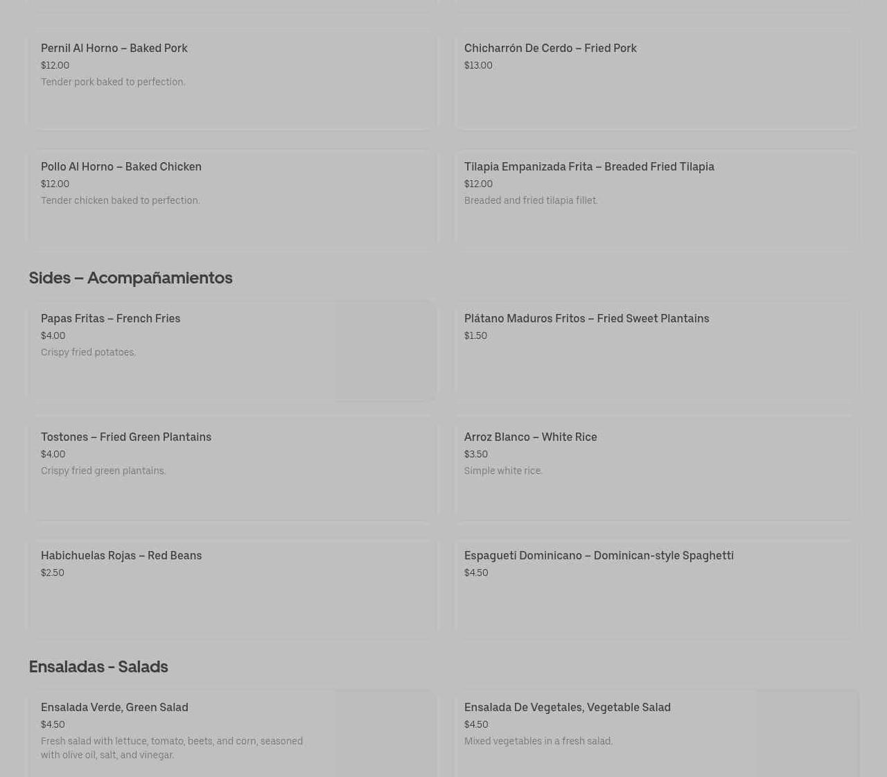 La Esperanza Restaurant Menu