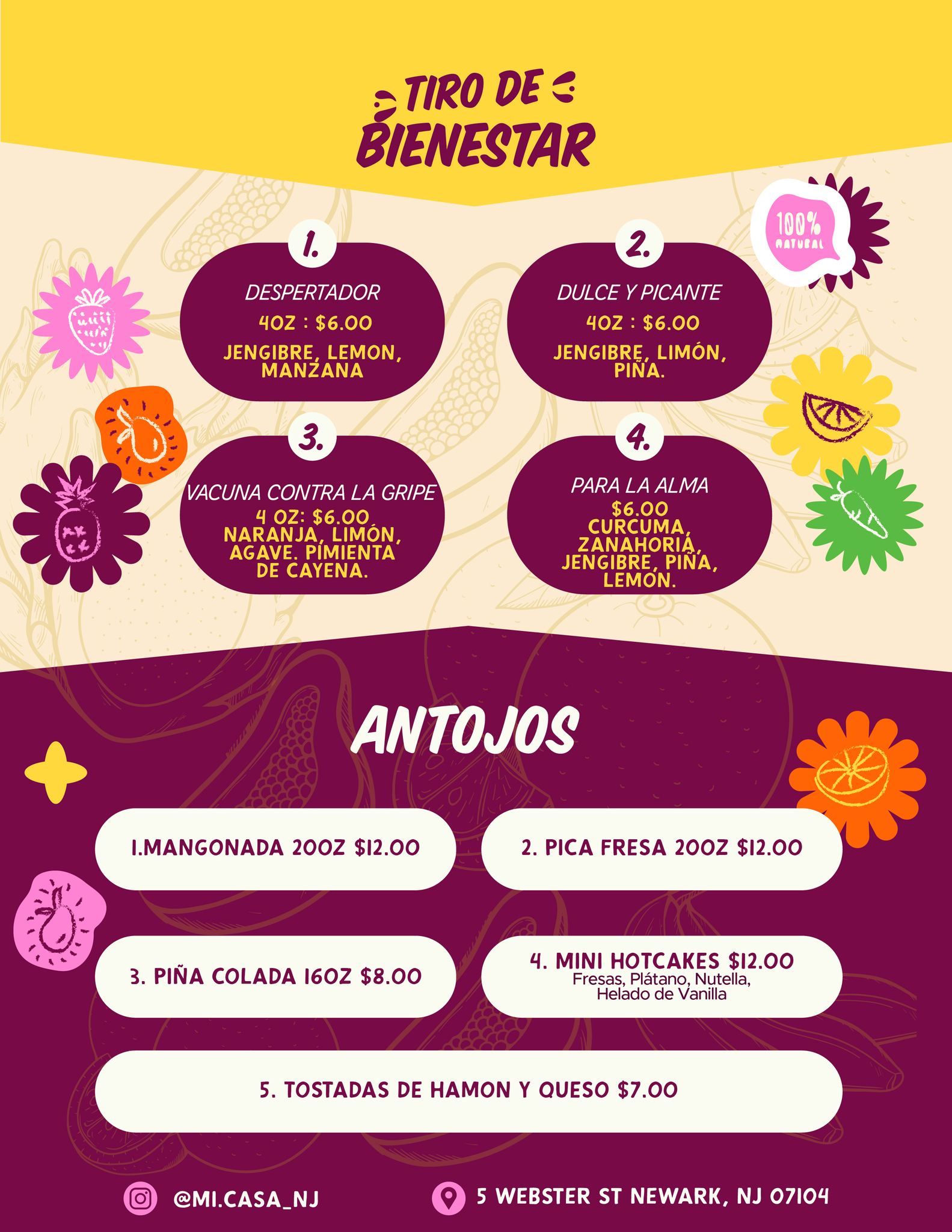 Mi Casa Juice Bar & Cafe Menu
