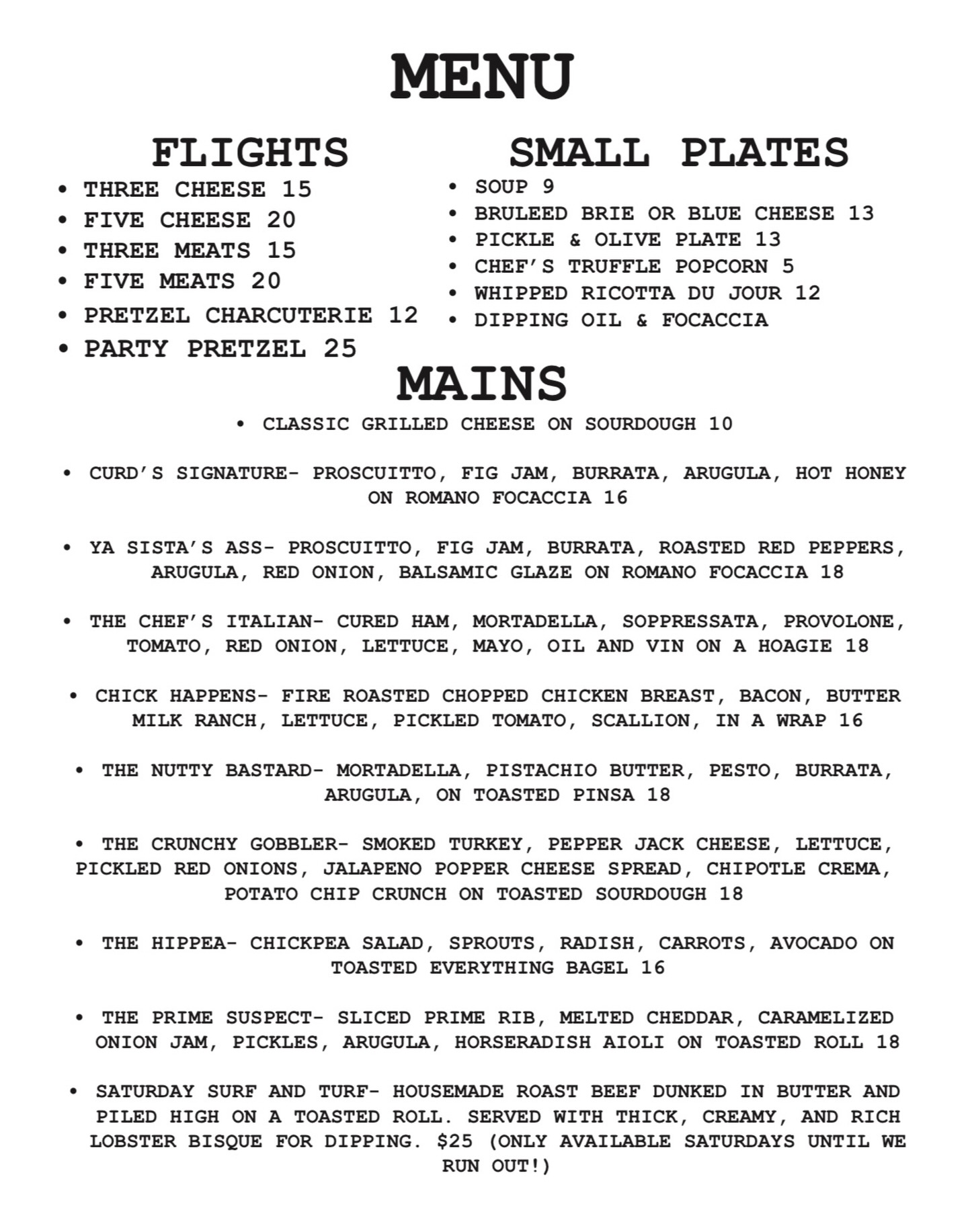 Curd & Cleaver Menu