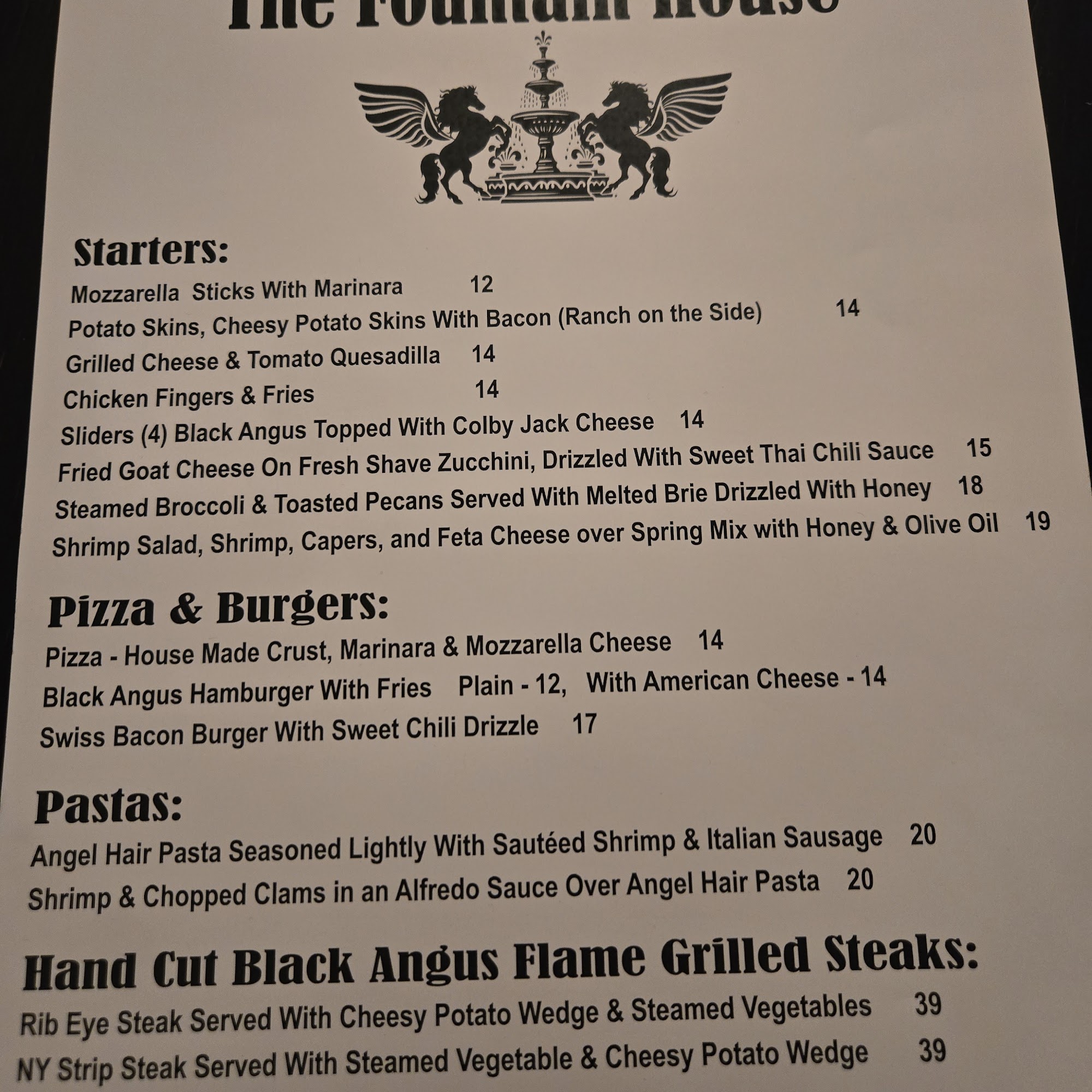 Fountain House Menu