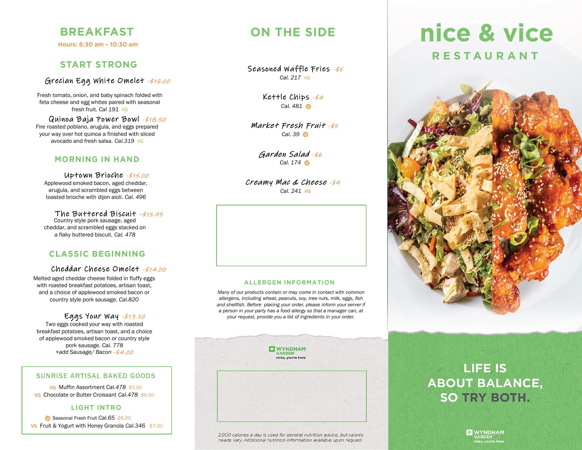 Wyndham Garden Restaurant Menu