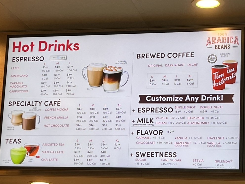 Tim Hortons Menu