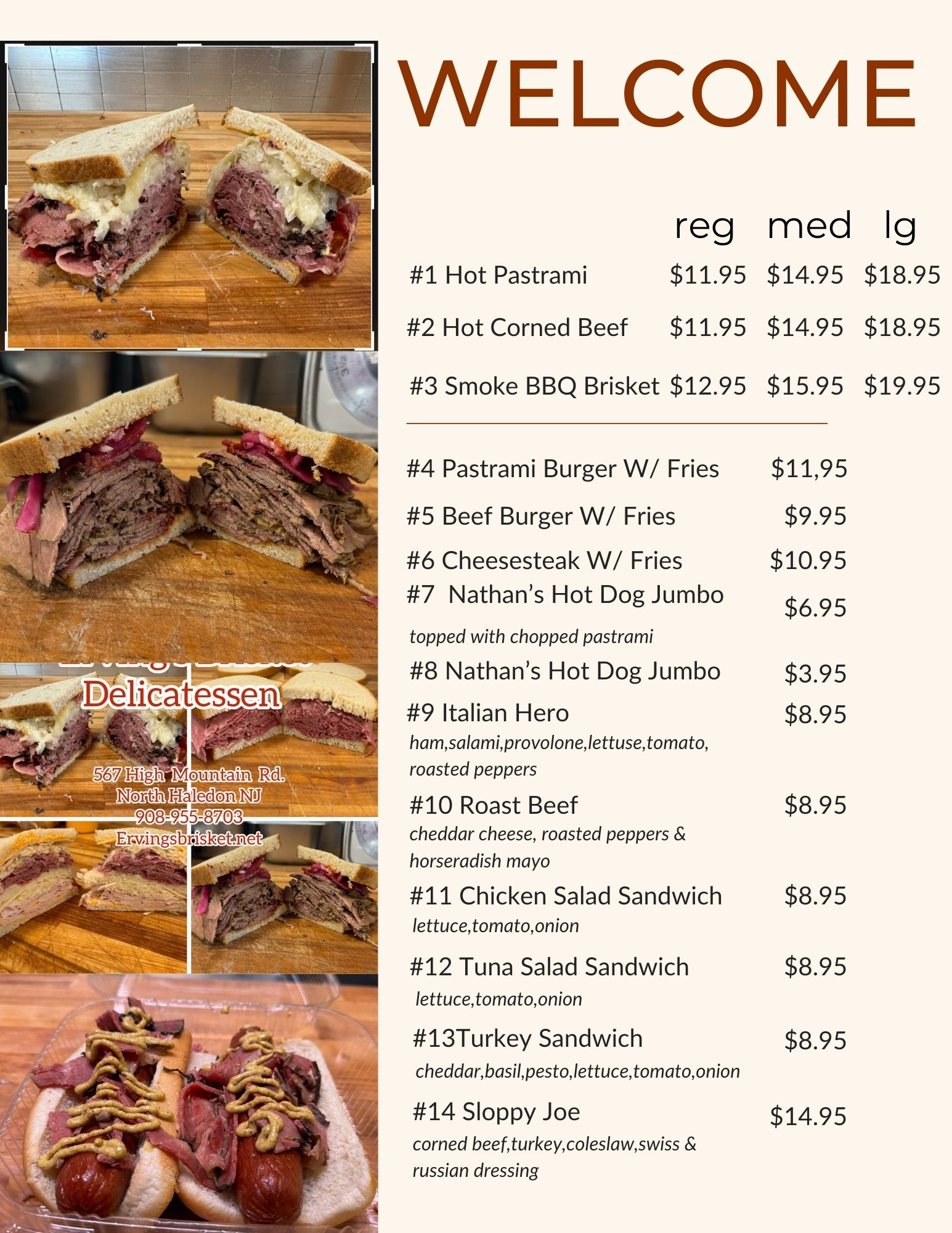 Erving's Brisket Delicatessen Menu