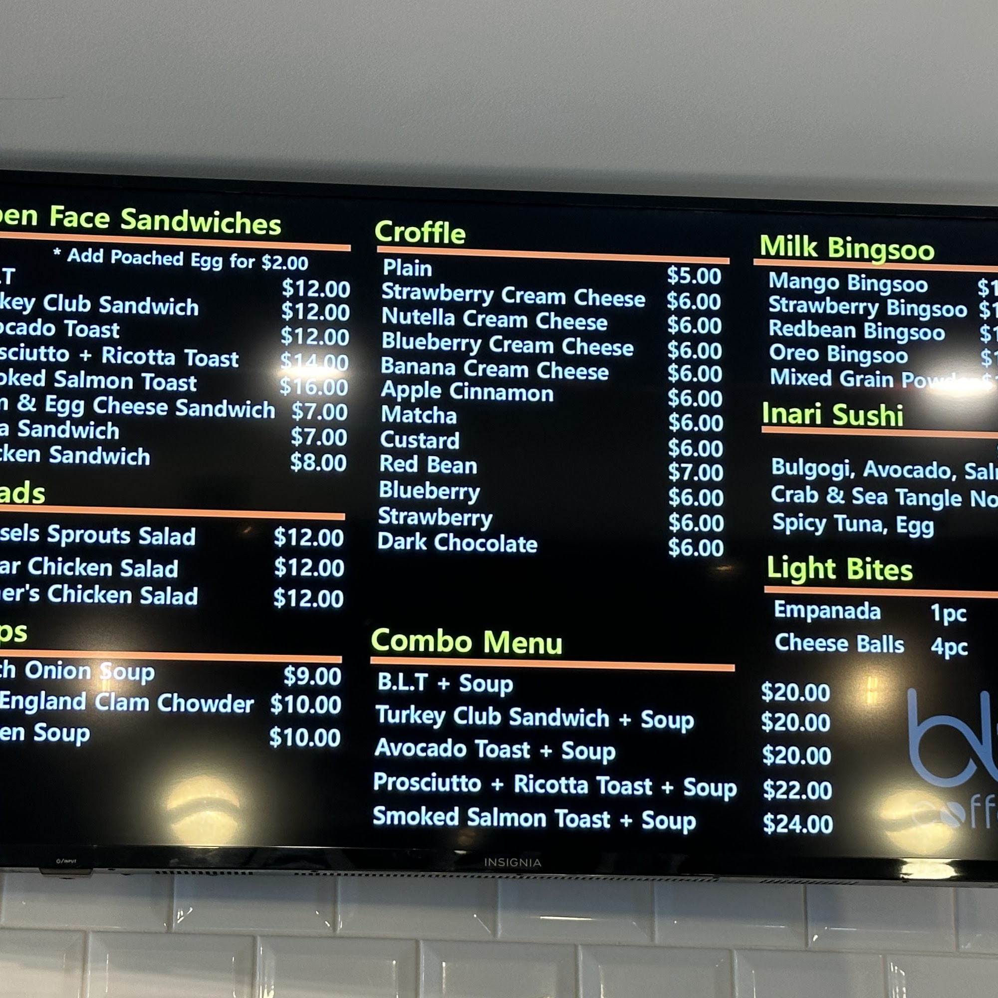 bb coffee Menu