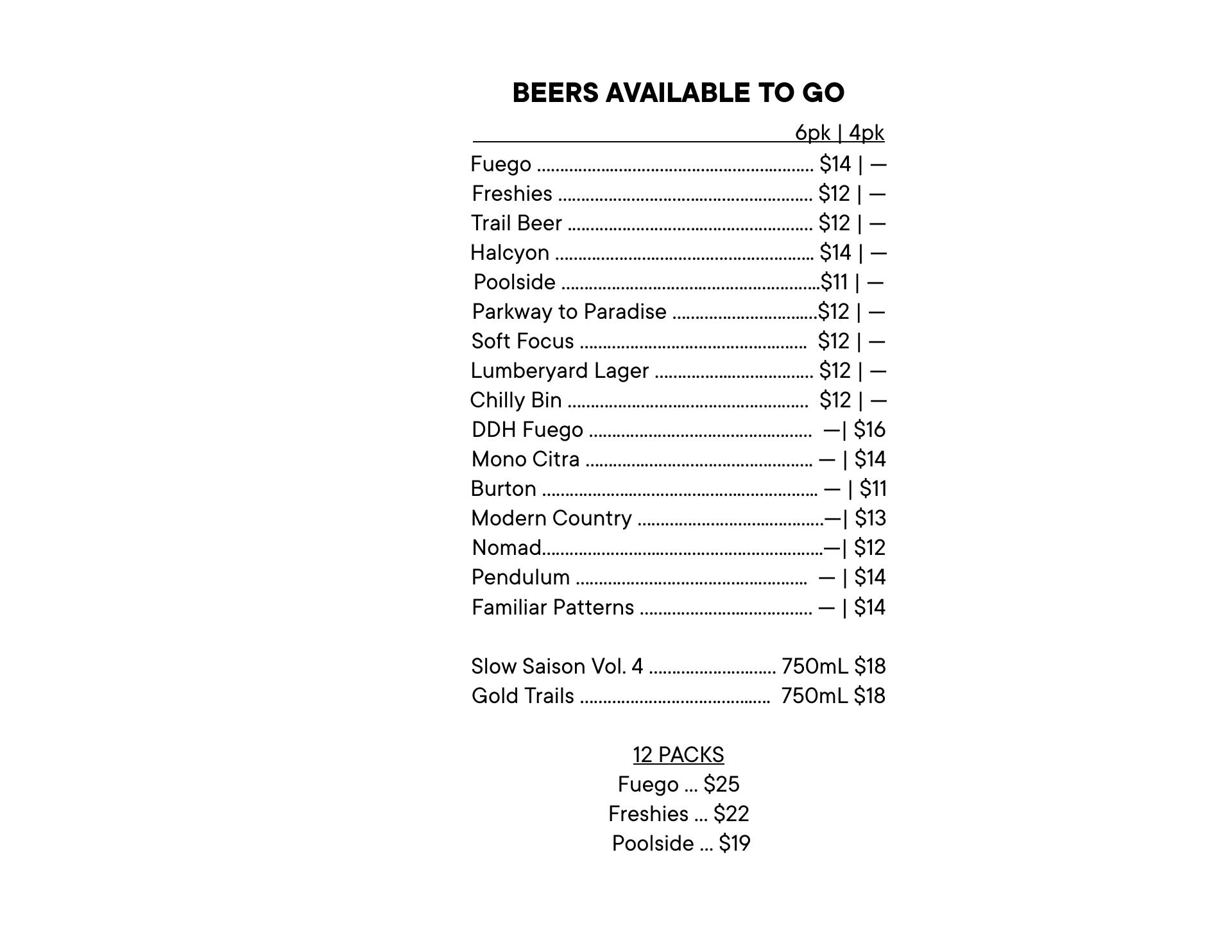 Tonewood Brewing - Oaklyn Menu