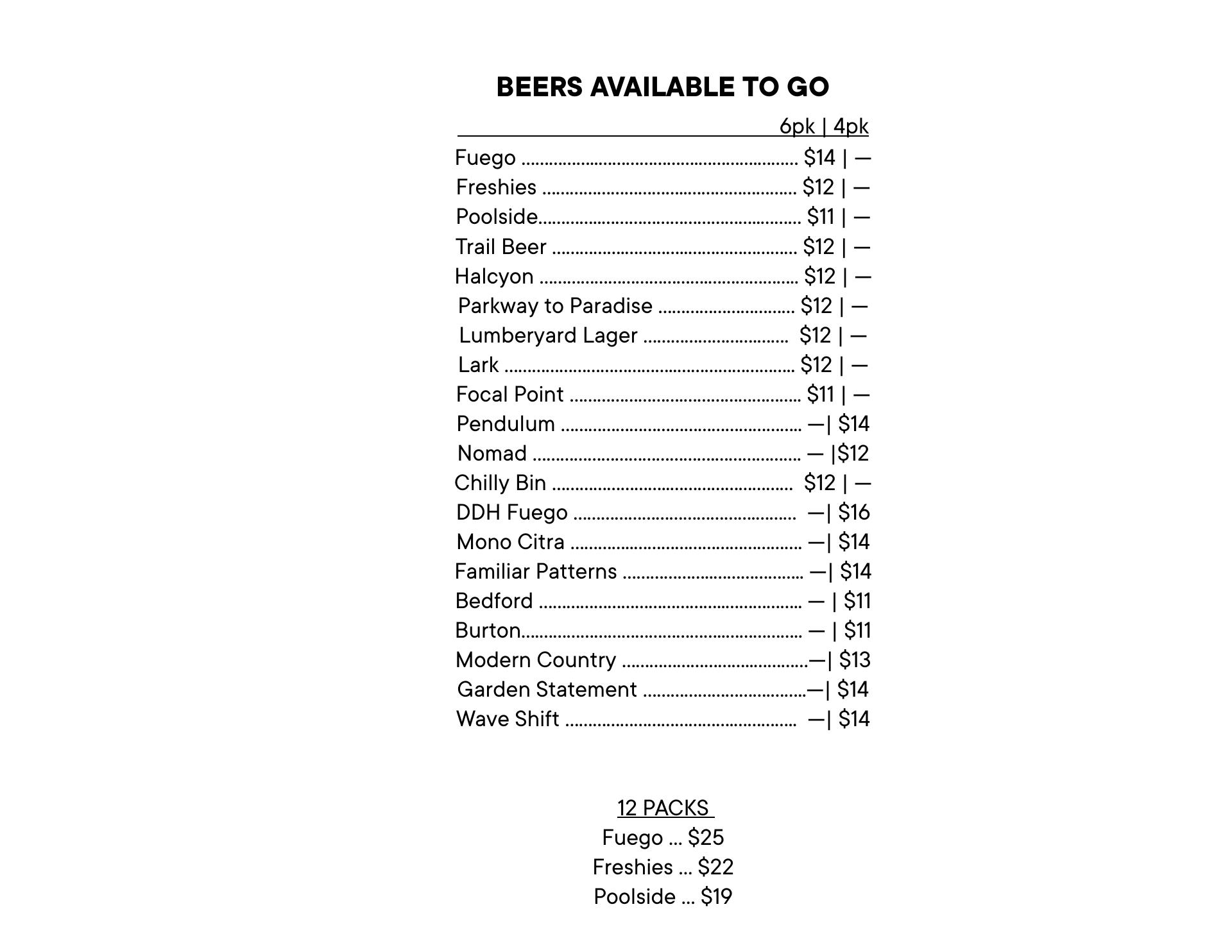 Tonewood Brewing - Oaklyn Menu