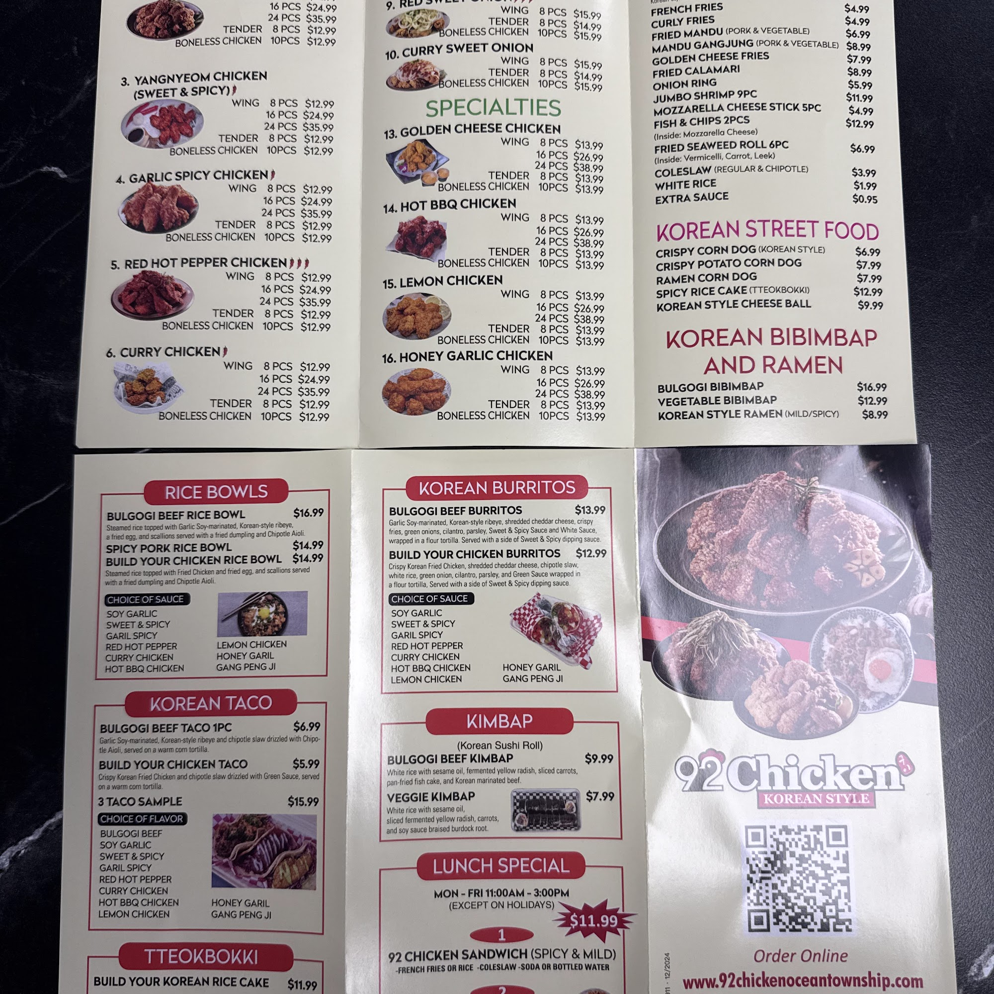 92 Chicken Menu