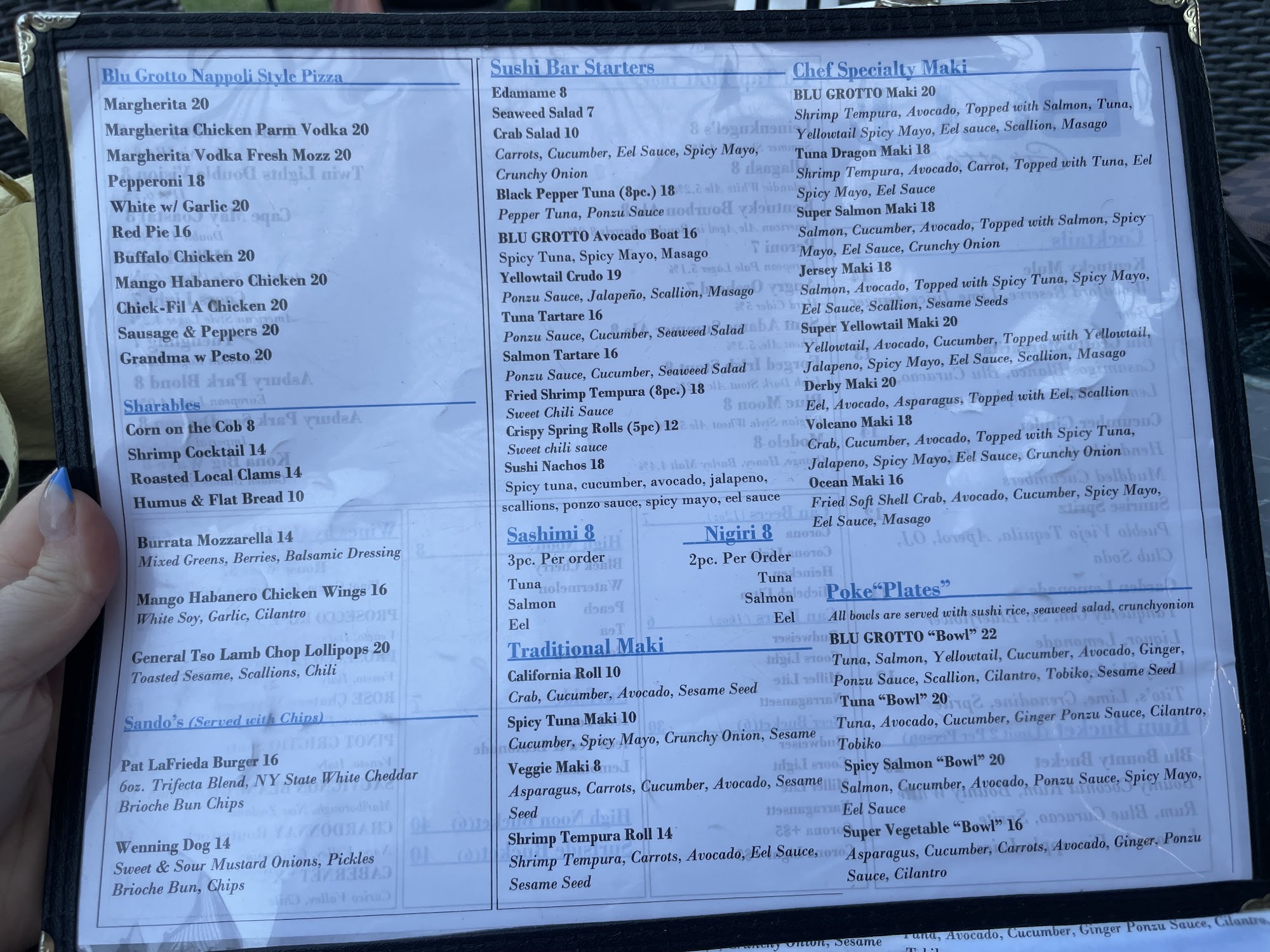 The Beer Garden at Blu Grotto Menu