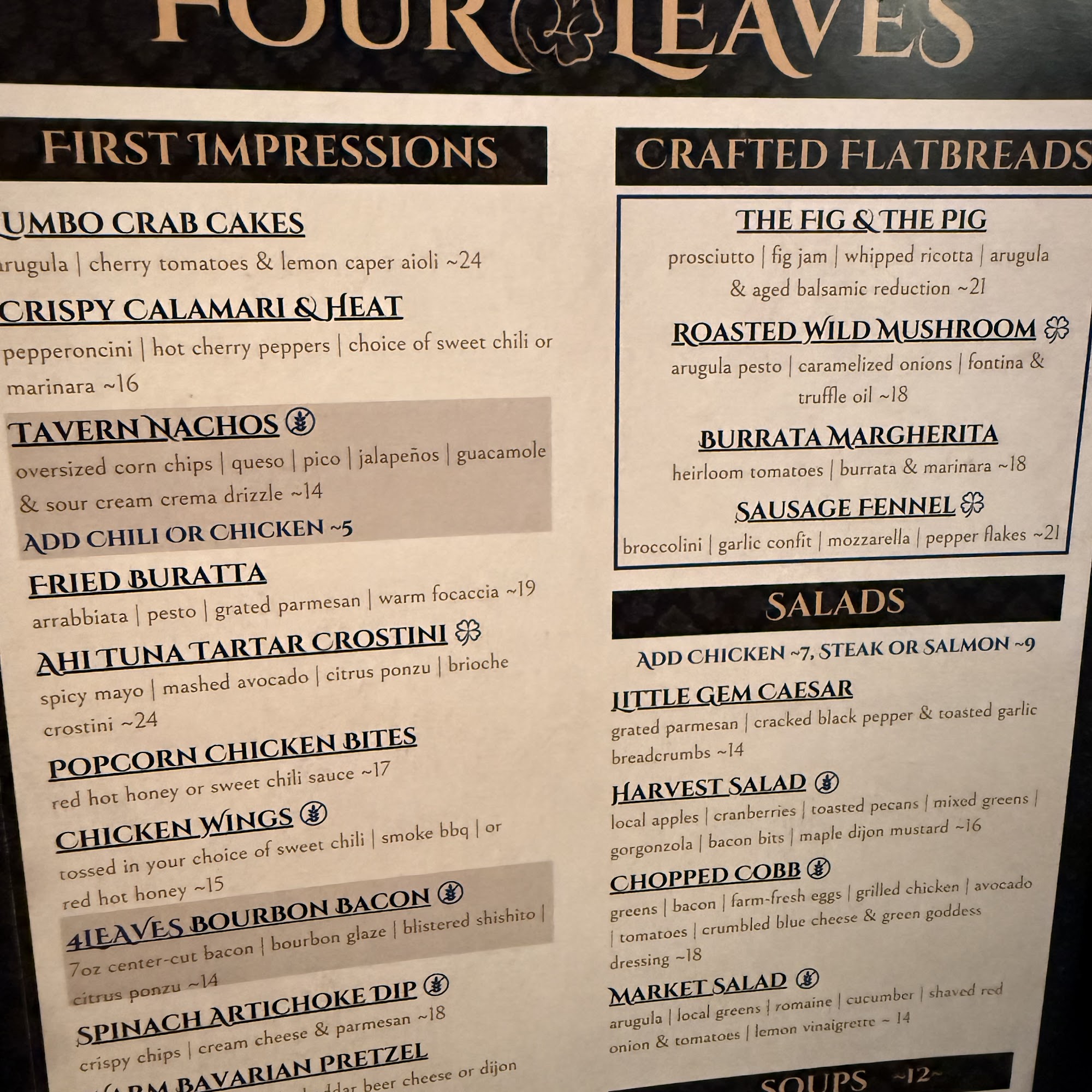Four Leaves Menu