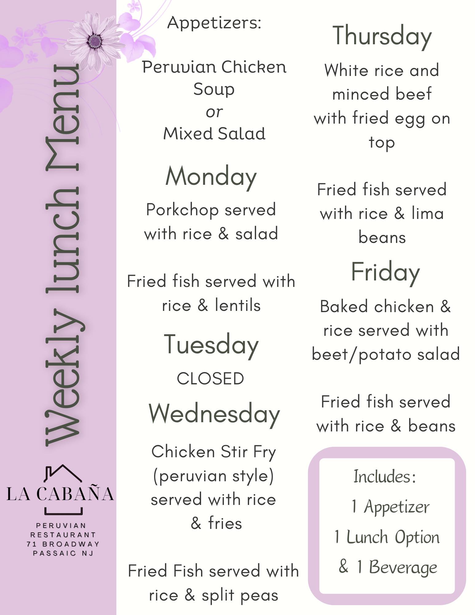 La Cabana Elegante Restaurante Menu